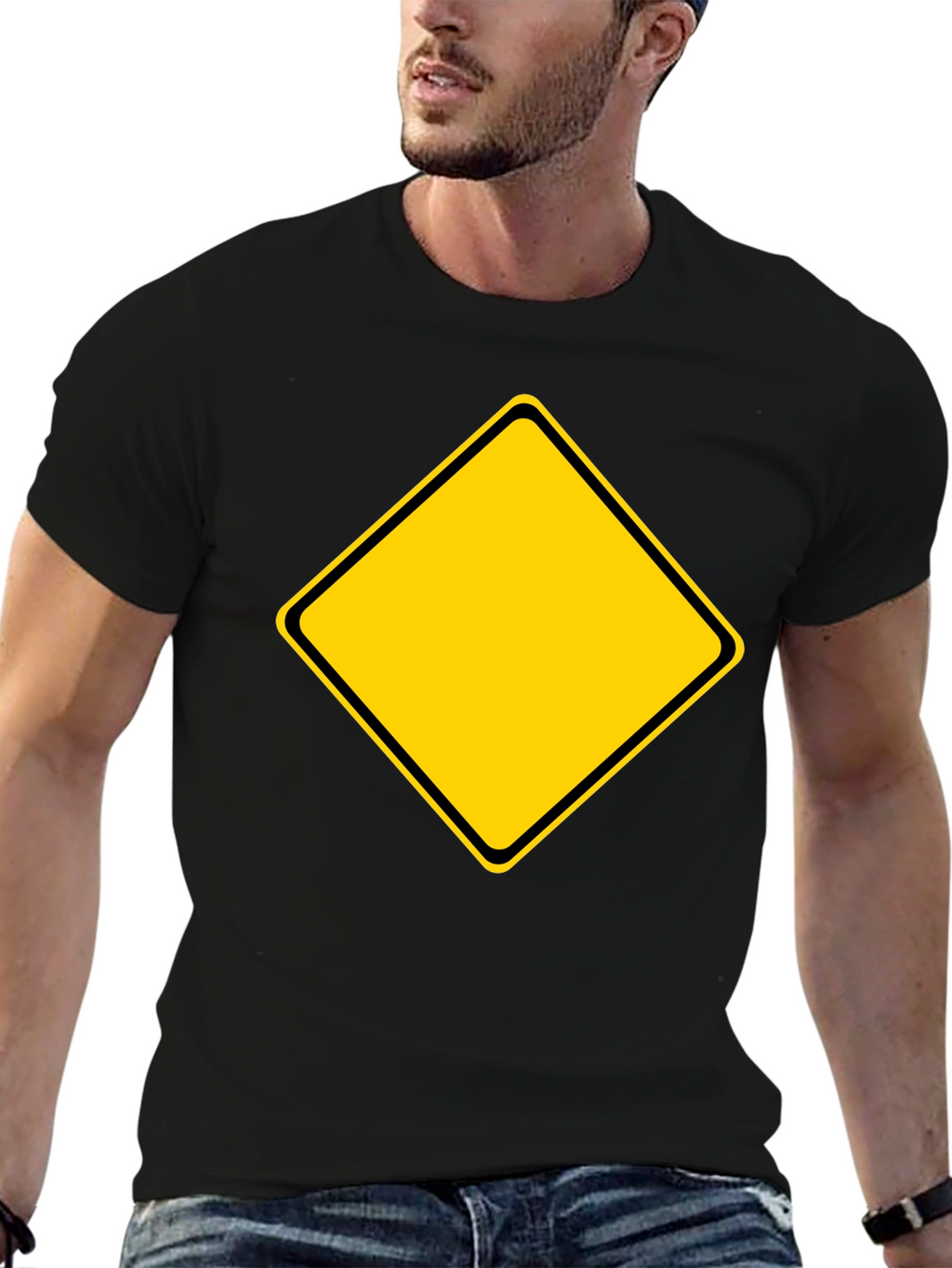 Mens Black T-Shirt with Yellow Diamond Graphic