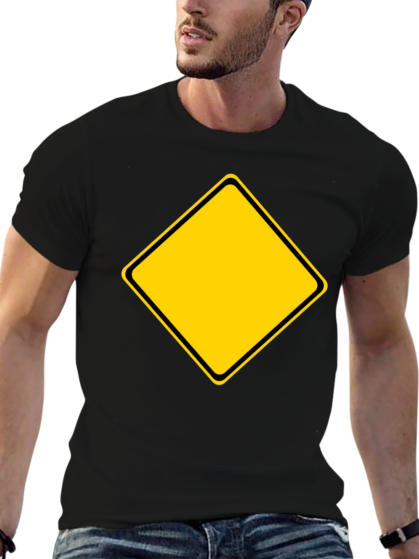 Mens Black T-Shirt with Yellow Diamond Graphic
