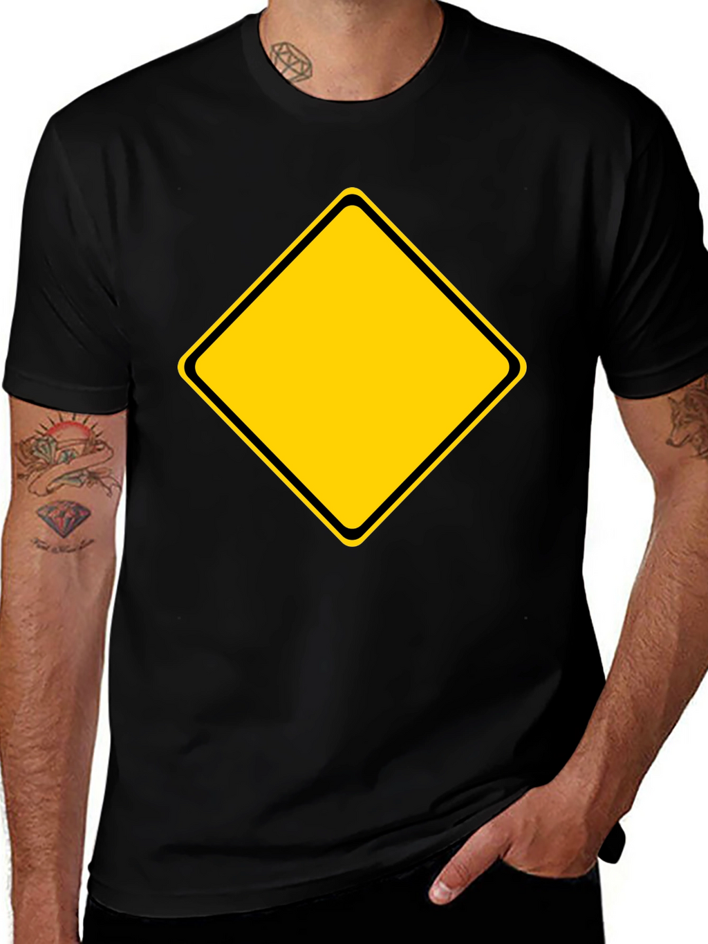 Mens Black T-Shirt with Yellow Diamond Graphic
