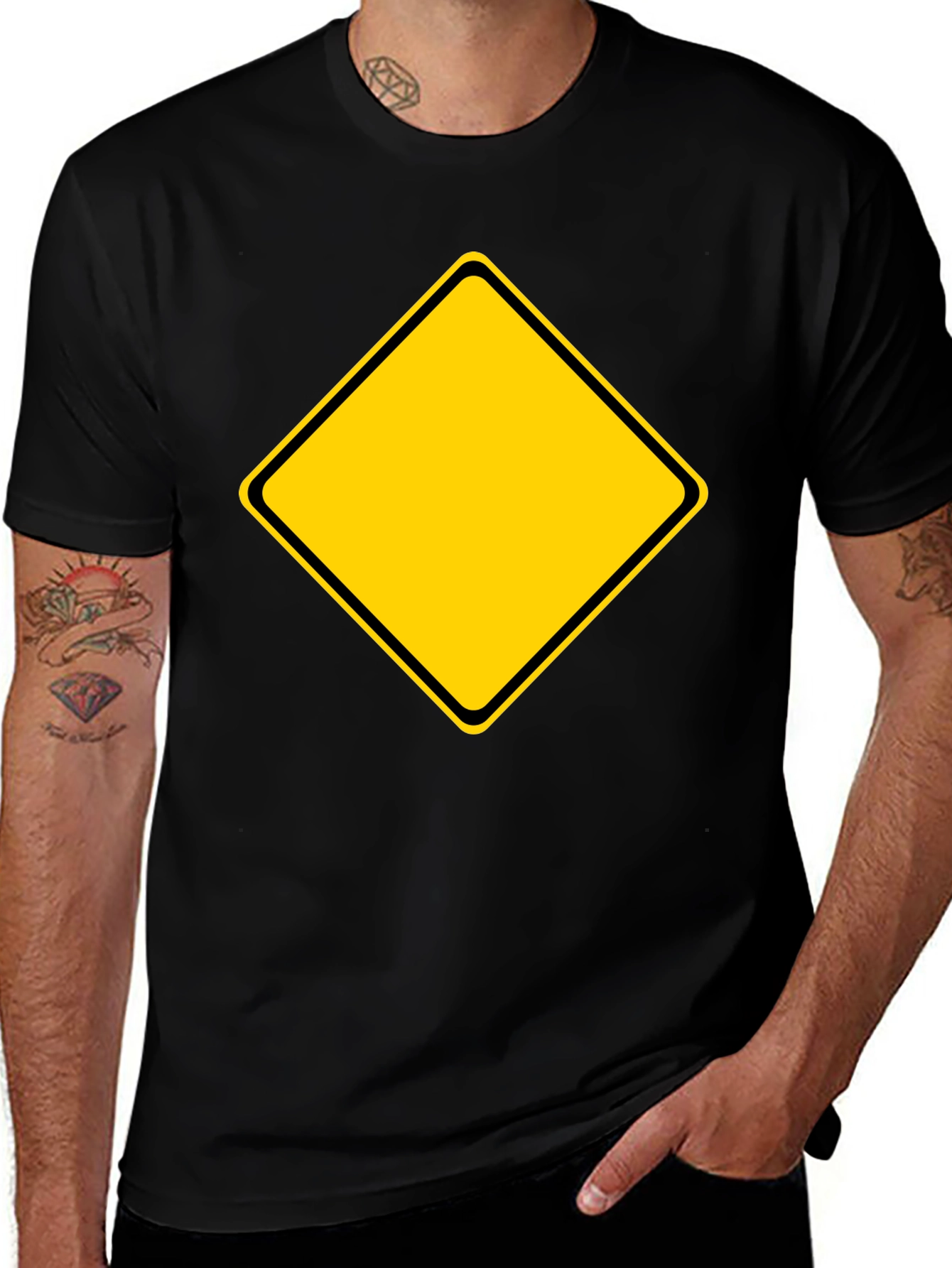 Mens Black T-Shirt with Yellow Diamond Graphic