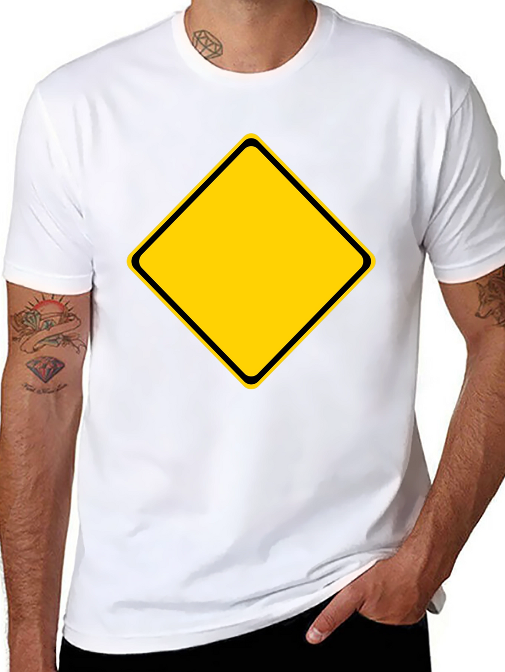 Mens Black T-Shirt with Yellow Diamond Graphic