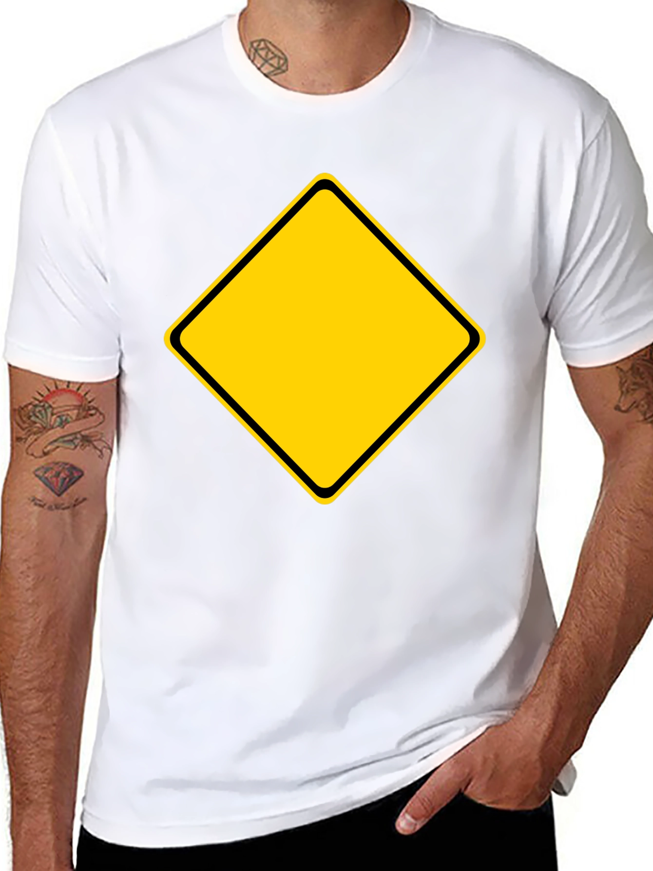 Mens Black T-Shirt with Yellow Diamond Graphic