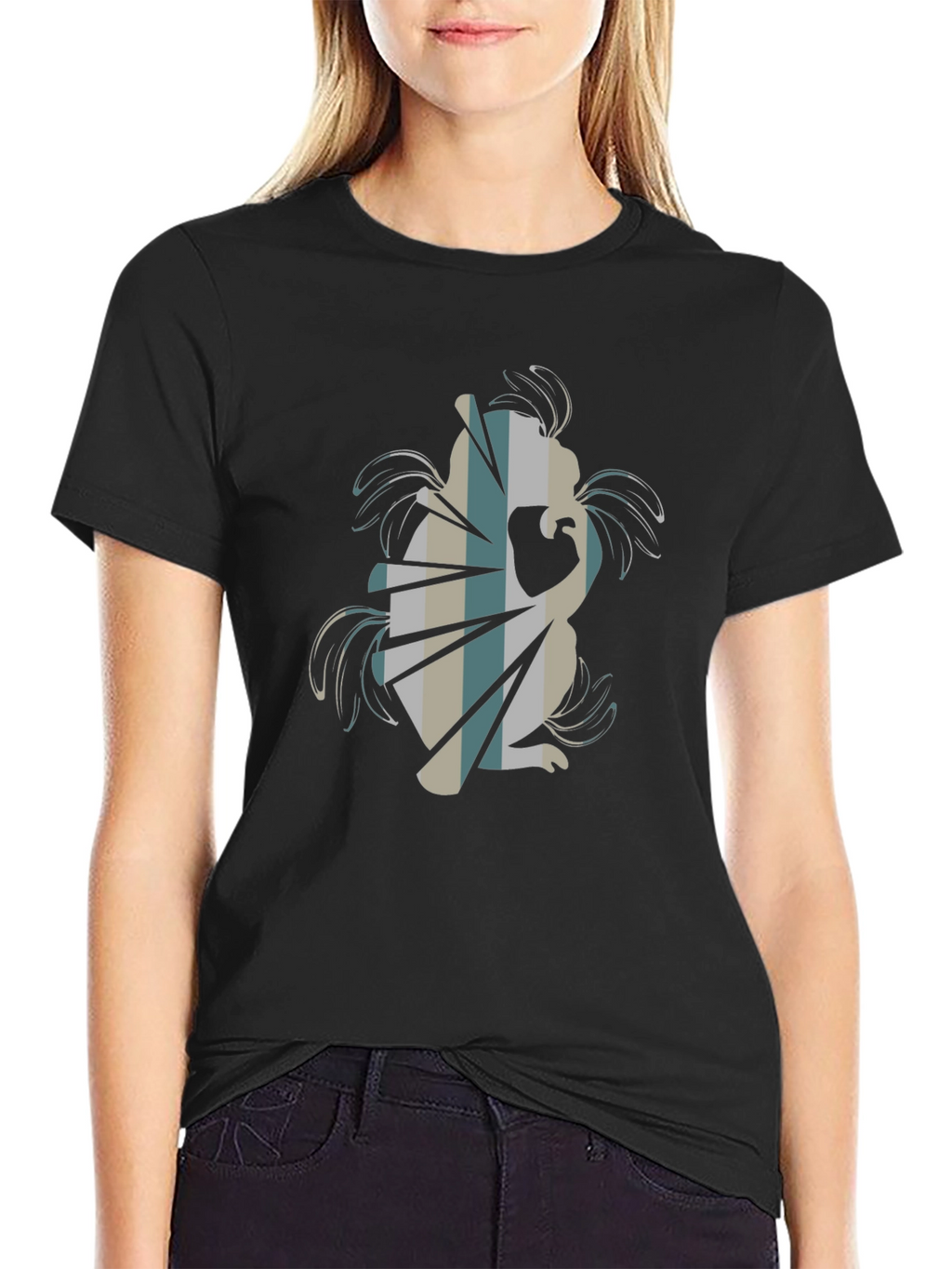 Abstract Squirrel Graphic Tee - Black Cotton Blend