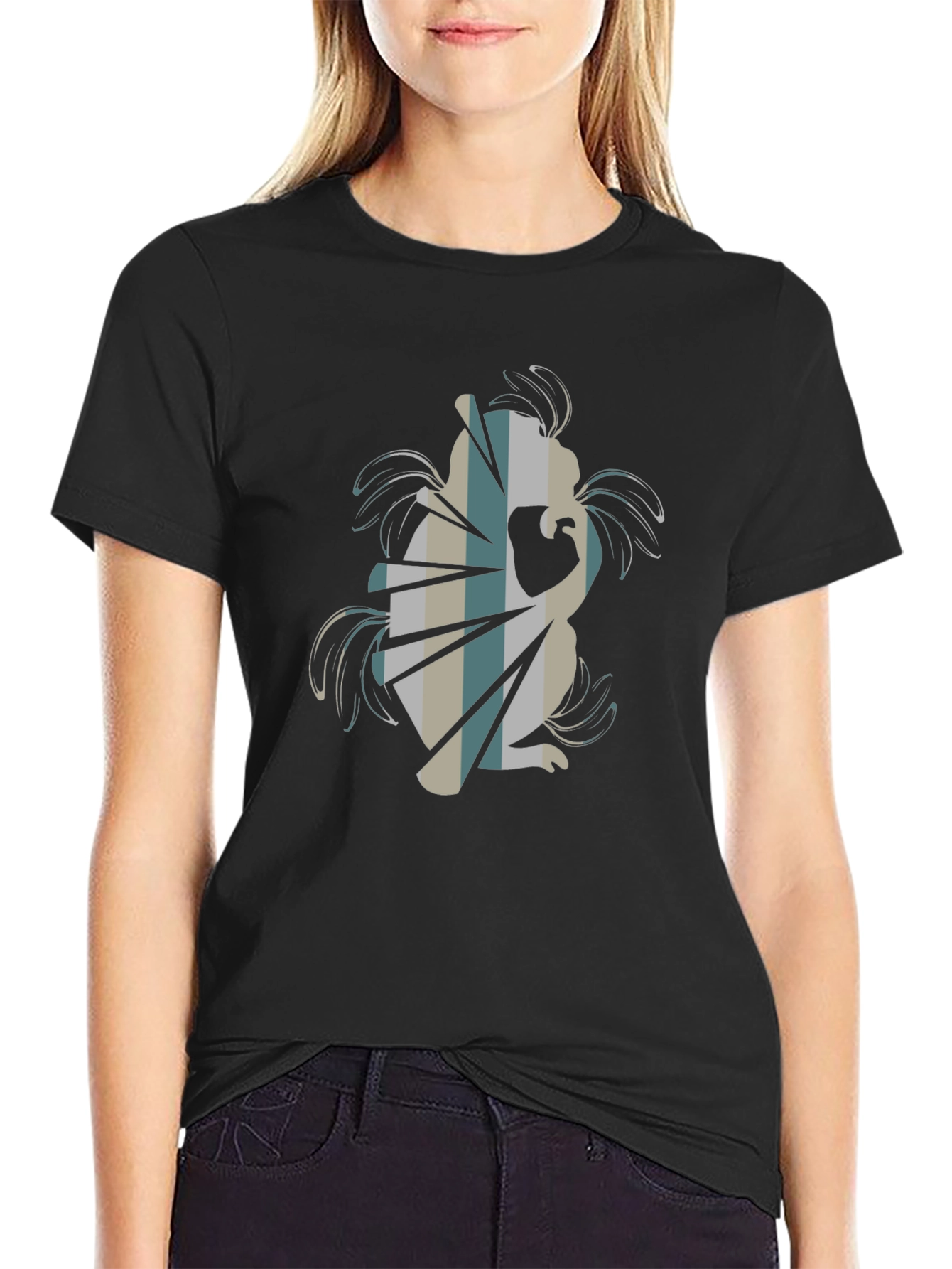 Abstract Squirrel Graphic Tee - Black Cotton Blend