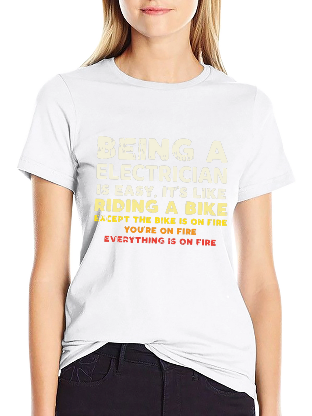 Electricians Joke T-Shirt: Riding a Bike on Fire Tee