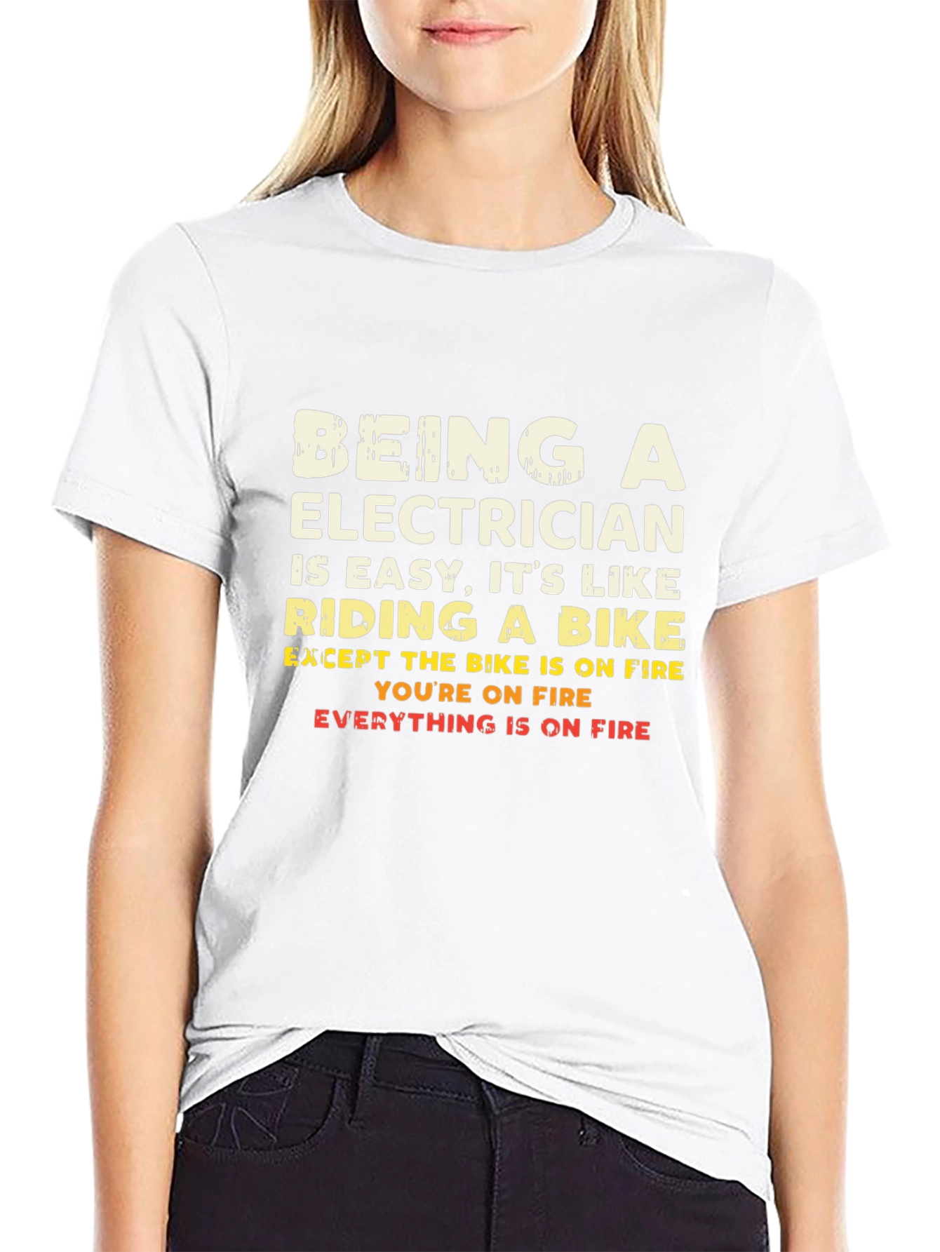 Electricians Joke T-Shirt: Riding a Bike on Fire Tee