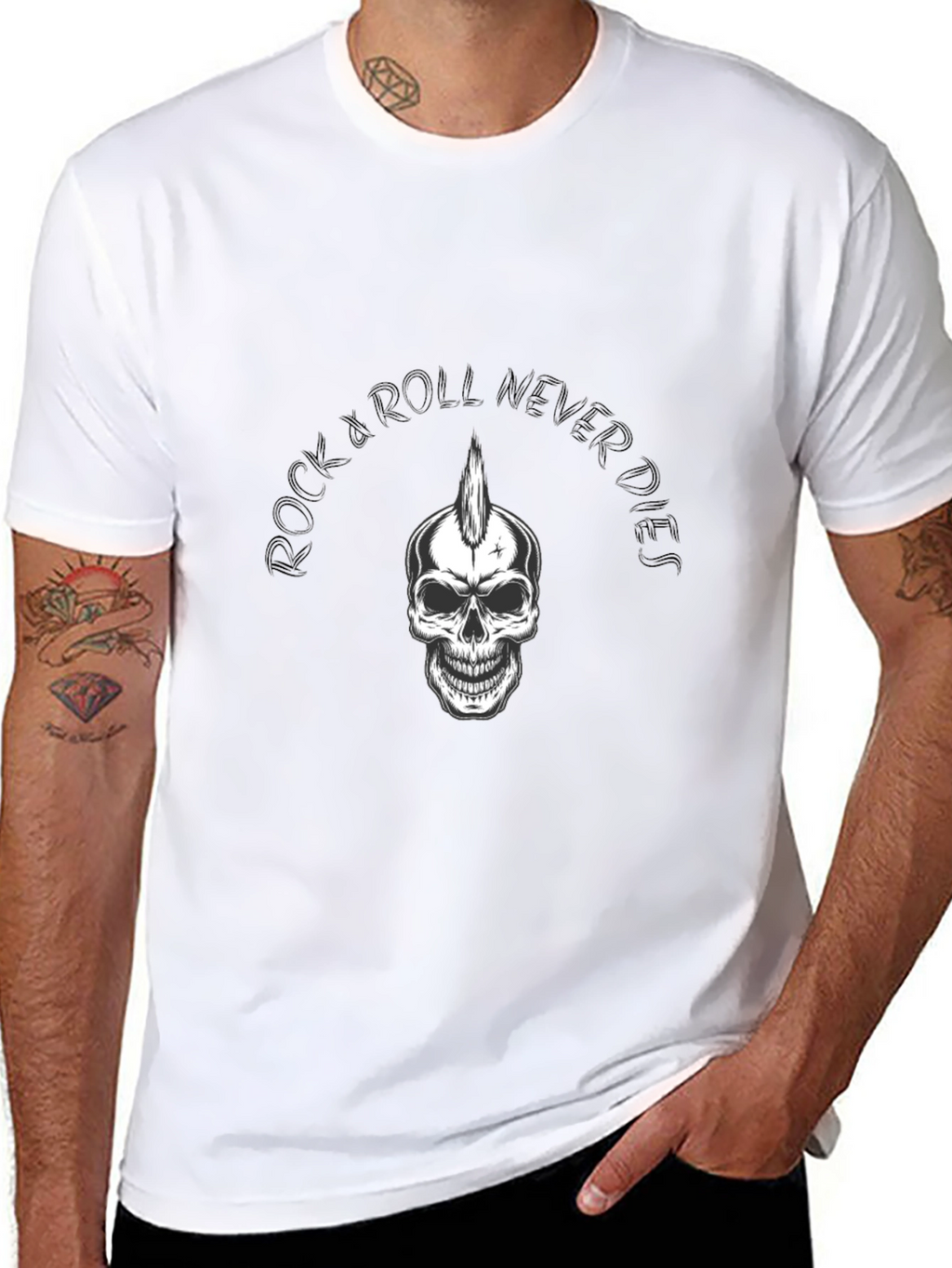 Rock & Roll Never Dies T-Shirt - Skull Graphic