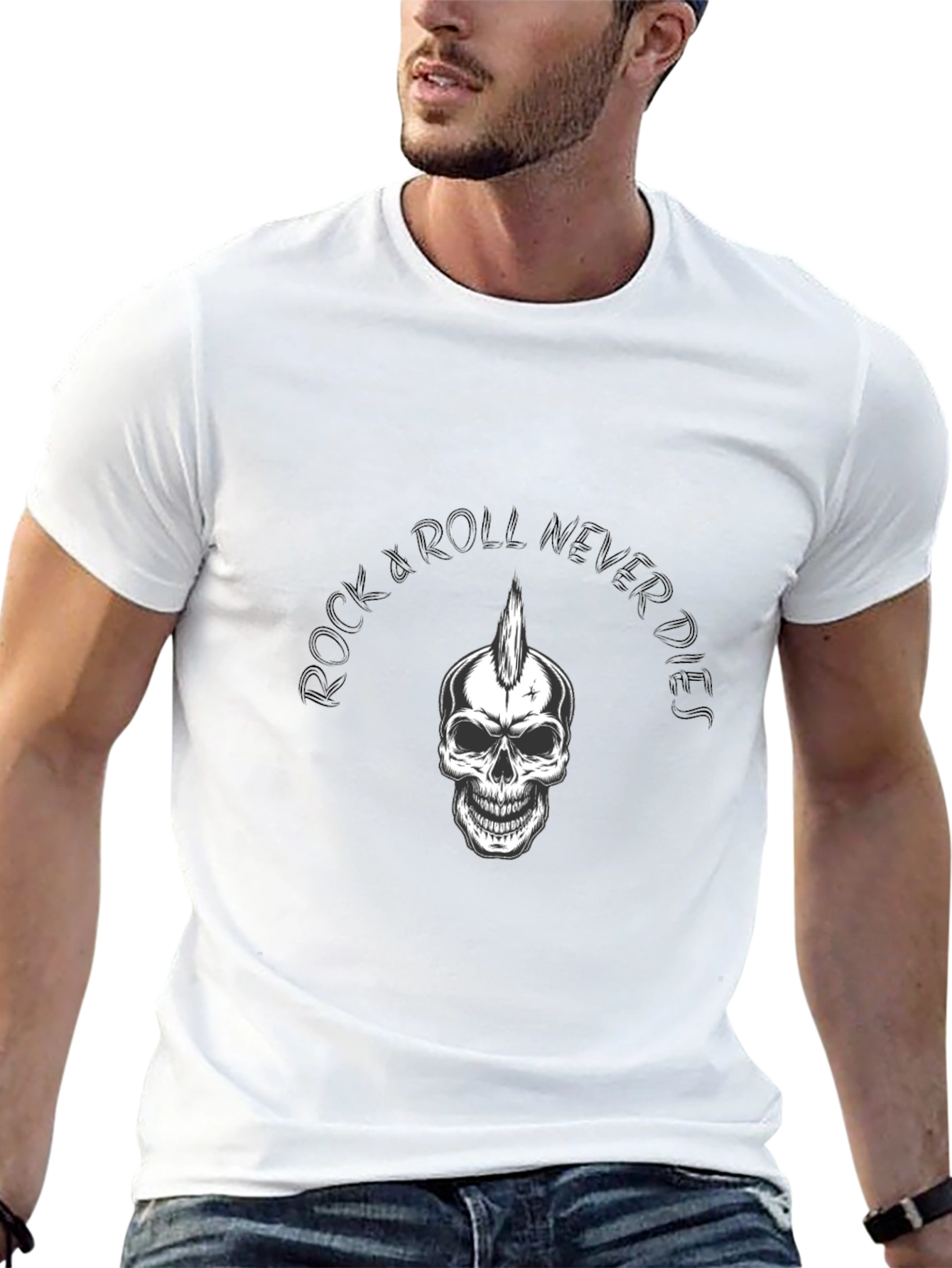 Rock & Roll Never Dies T-Shirt - Skull Graphic