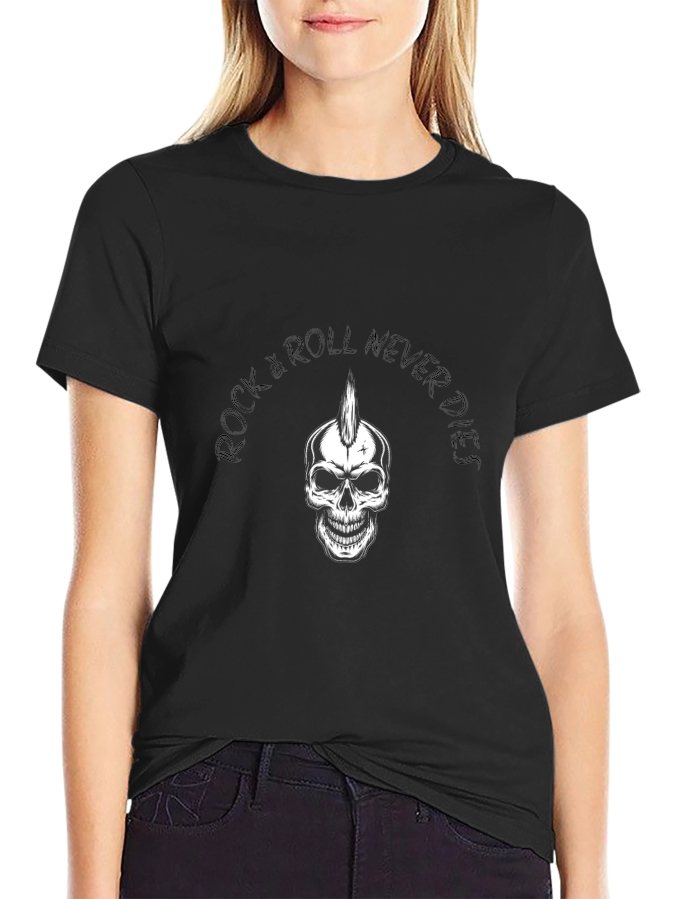 Rock & Roll Never Dies T-Shirt - Skull Graphic