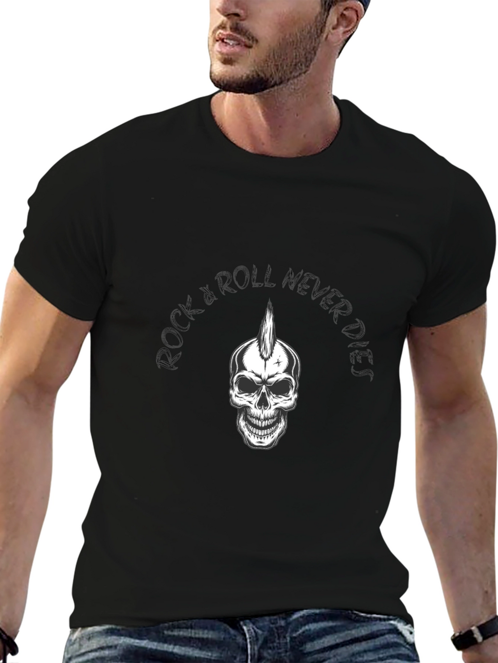 Rock & Roll Never Dies T-Shirt - Skull Graphic
