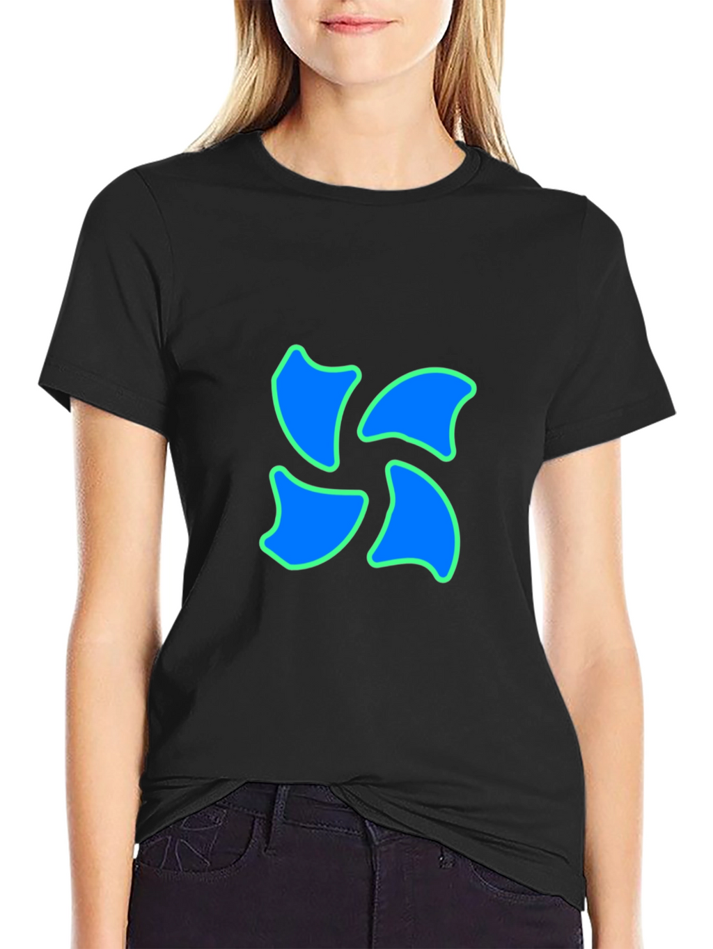 Black Tee with Blue Swirl Design