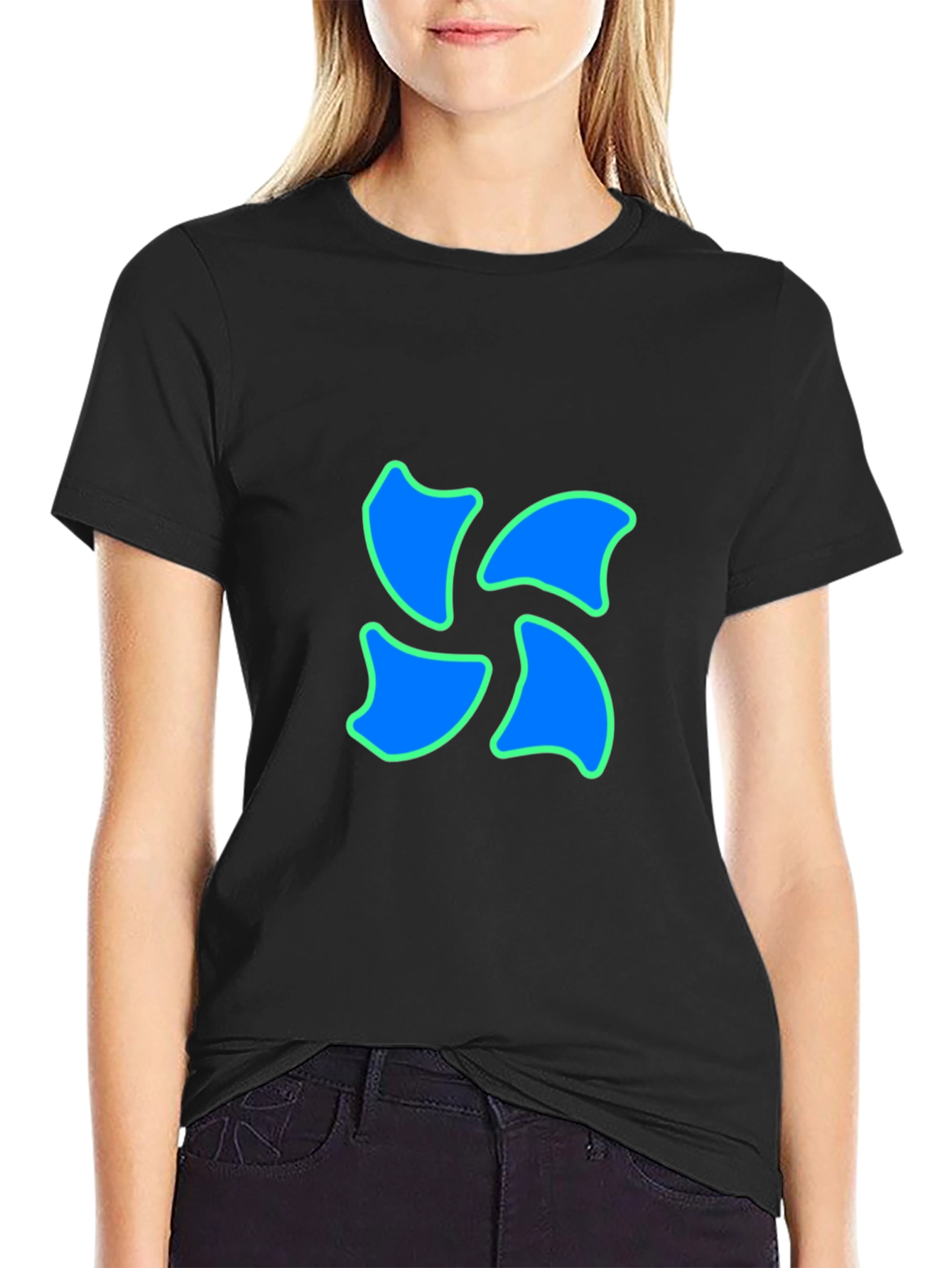 Black Tee with Blue Swirl Design