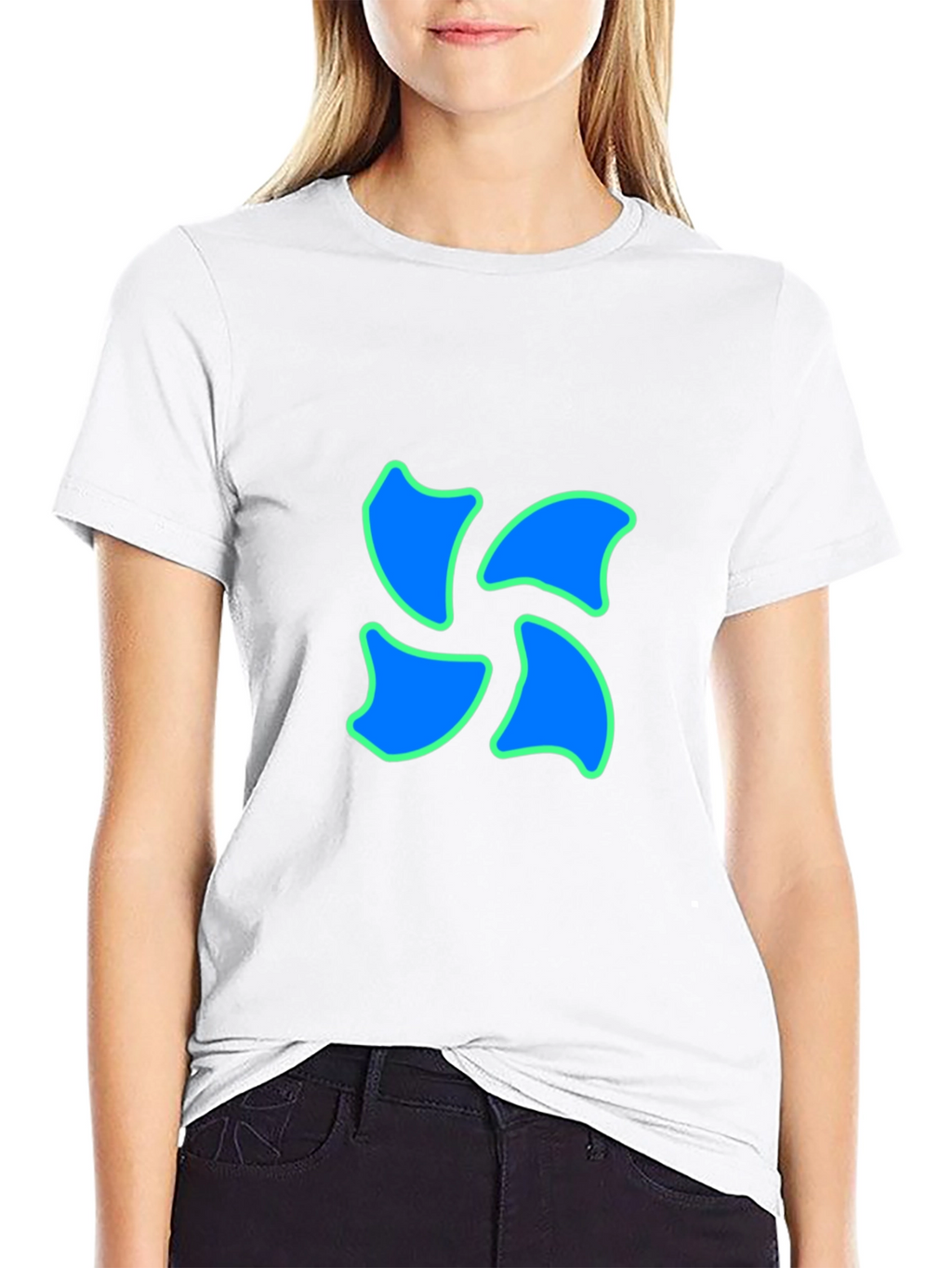Black Tee with Blue Swirl Design