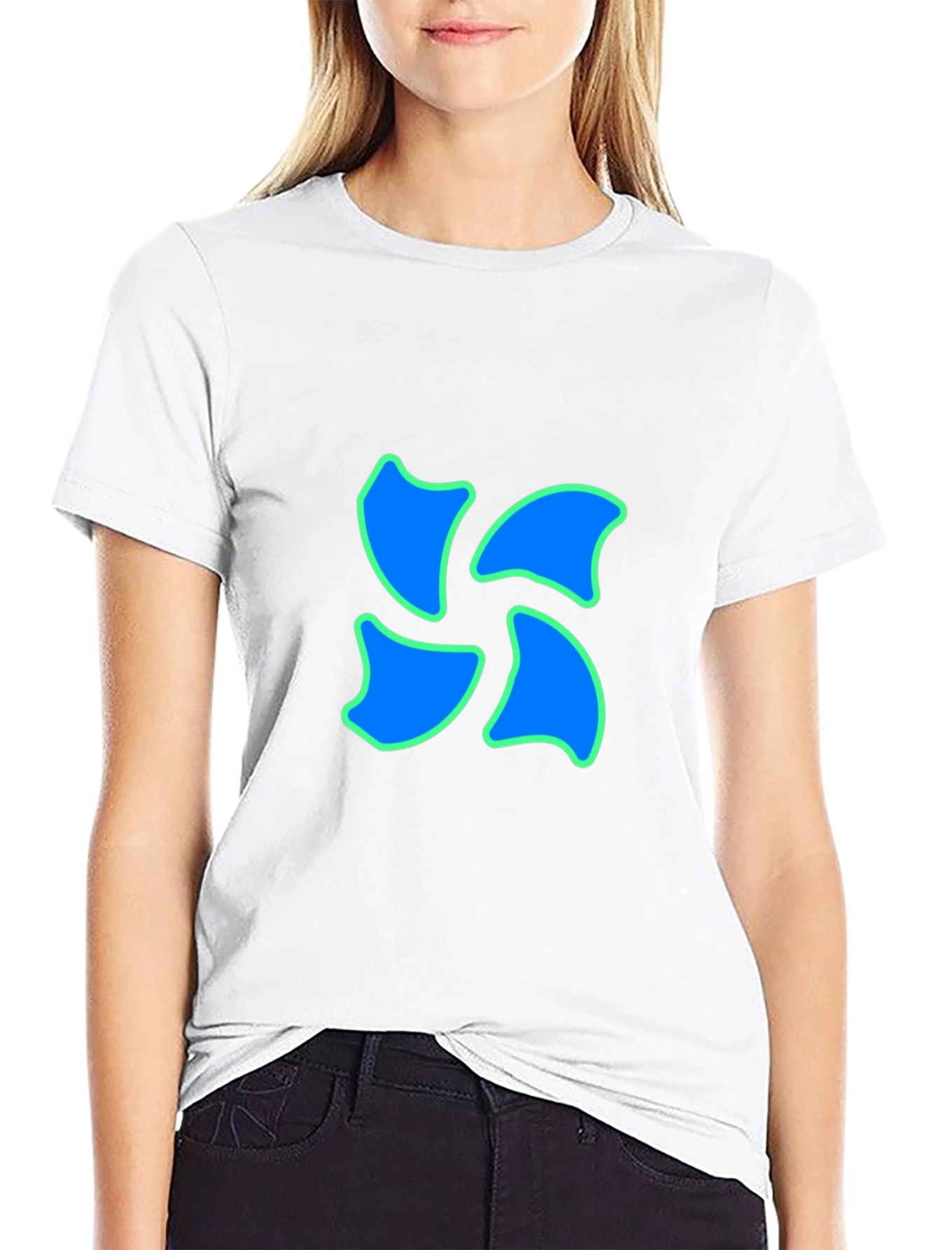 Black Tee with Blue Swirl Design
