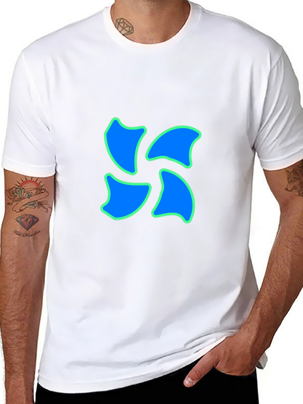 Black Tee with Blue Swirl Design