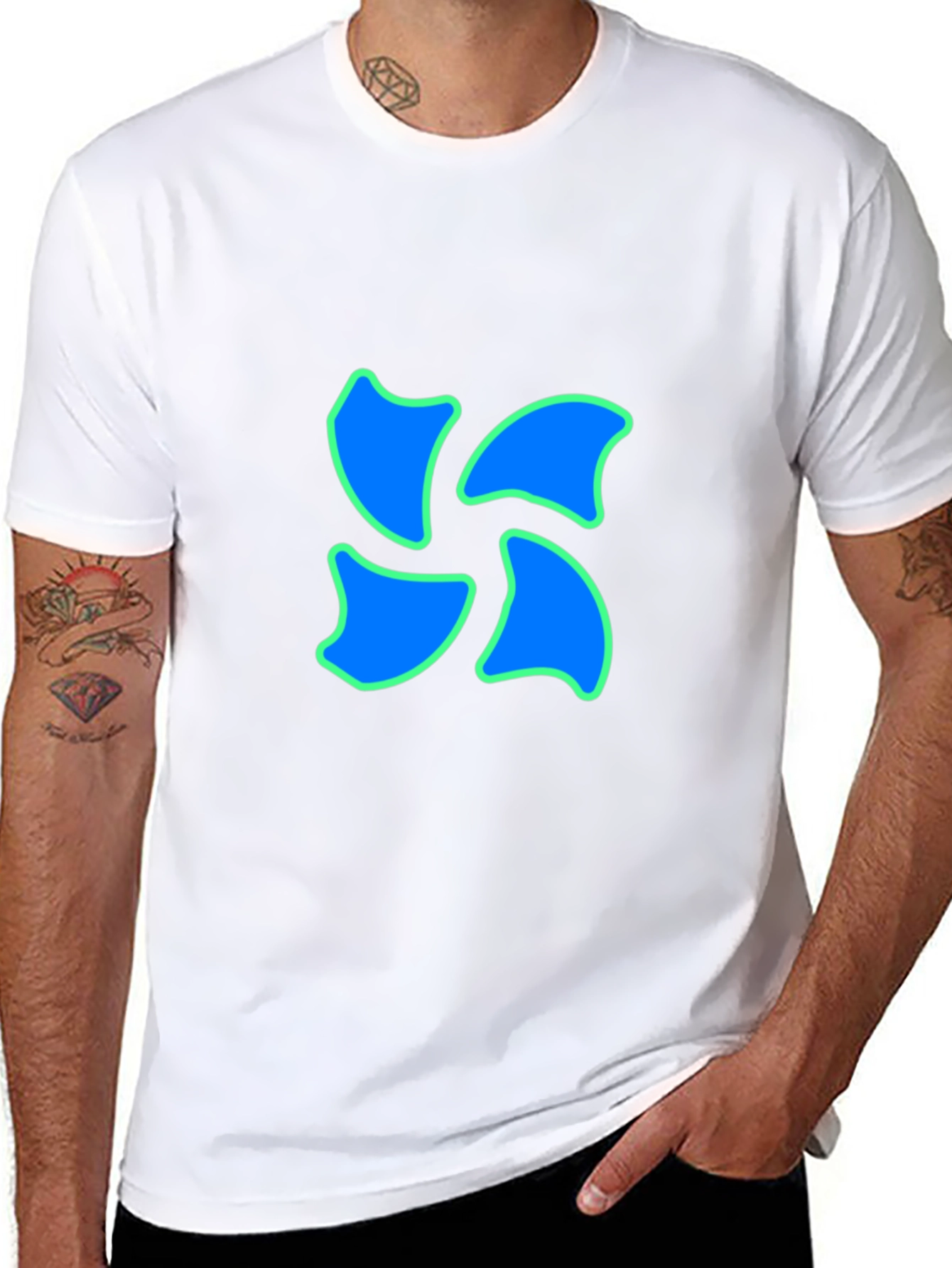 Black Tee with Blue Swirl Design