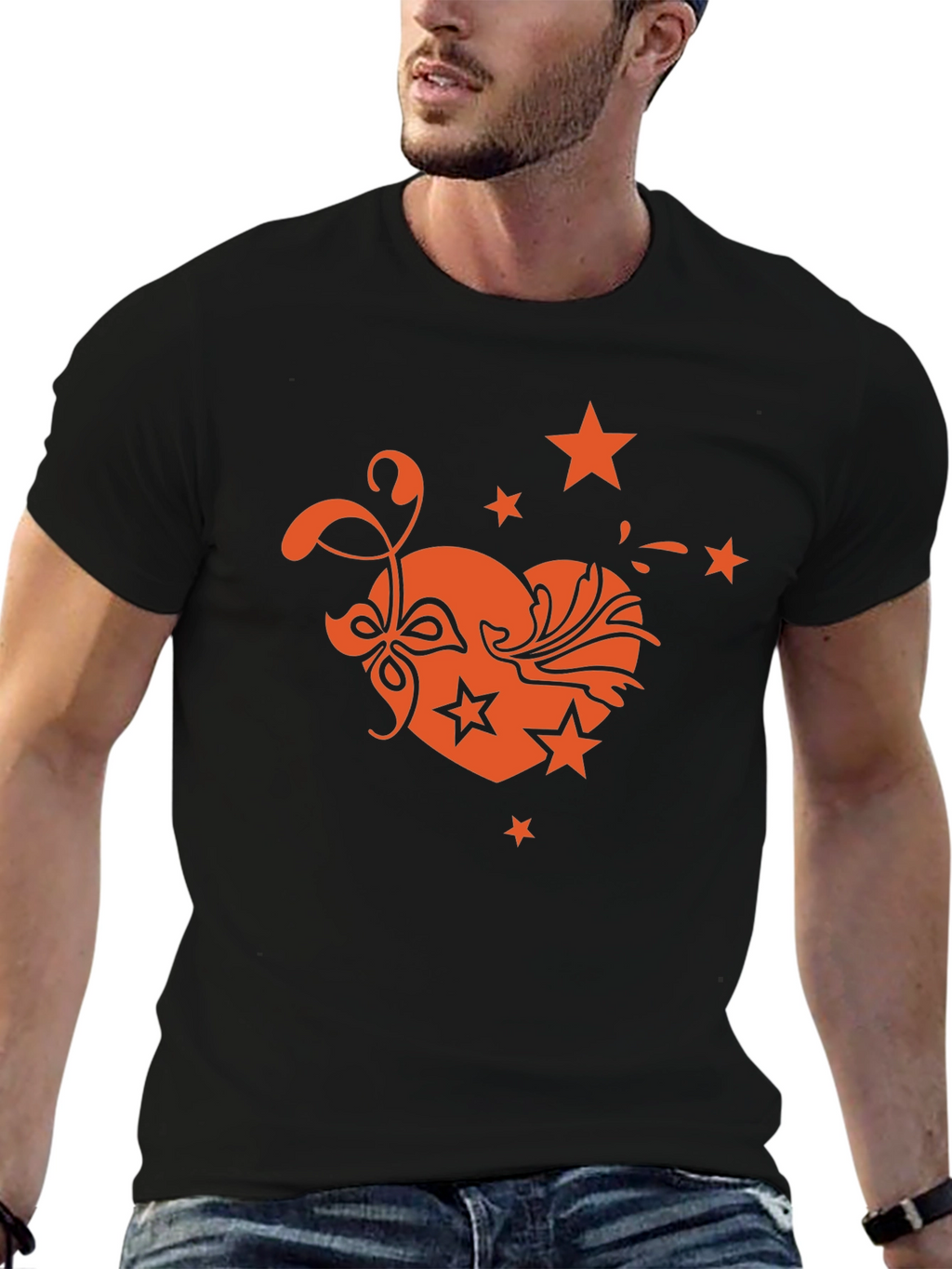 Heart Star Graphic Tee - Stylish Mens Black T-Shirt