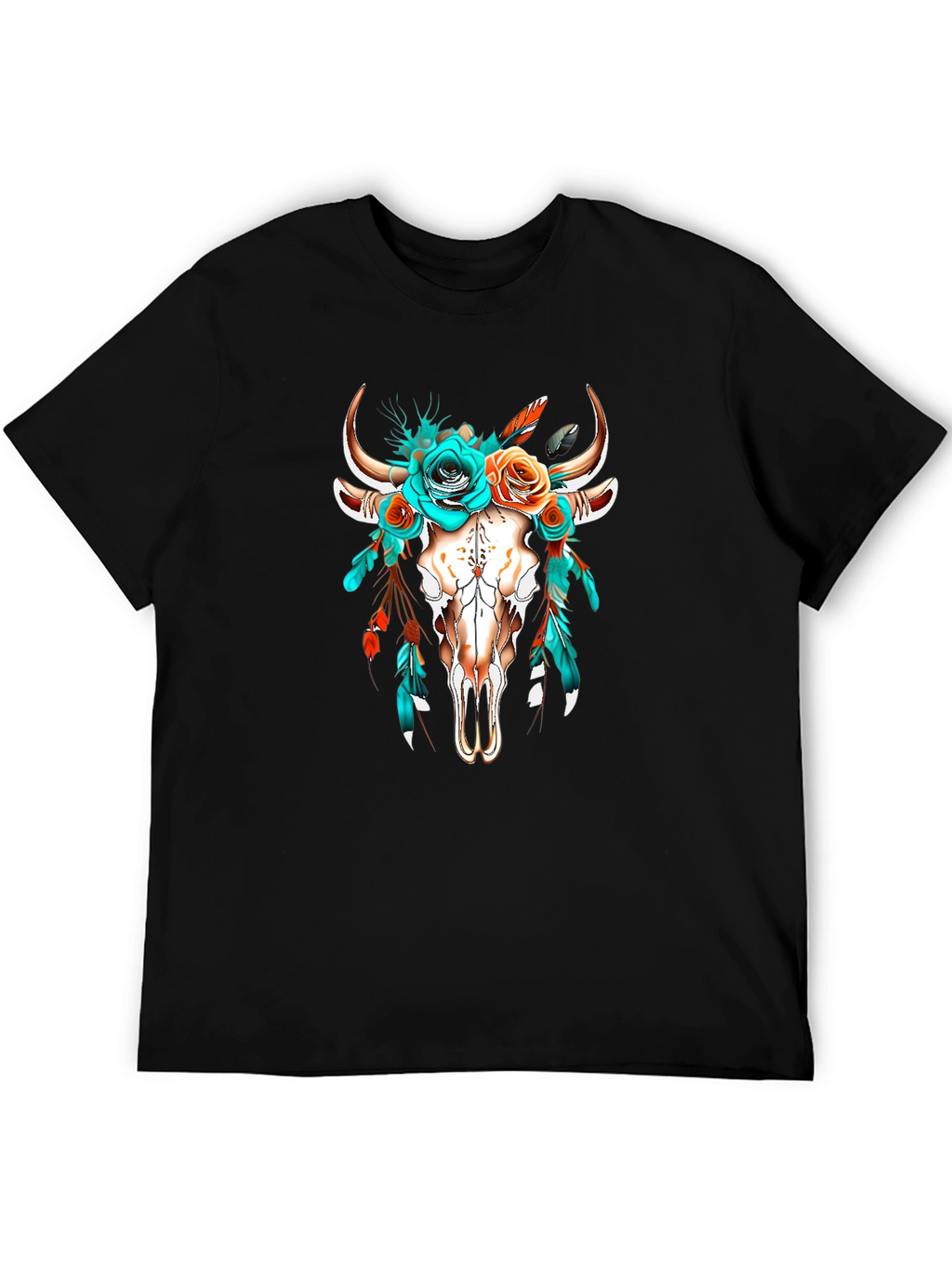 Boho Bull Skull Floral T-Shirt