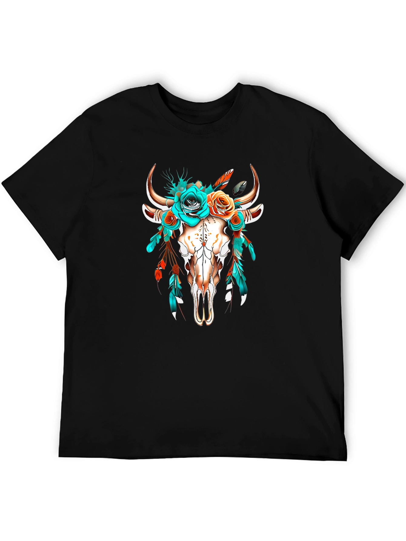 Boho Bull Skull Floral T-Shirt