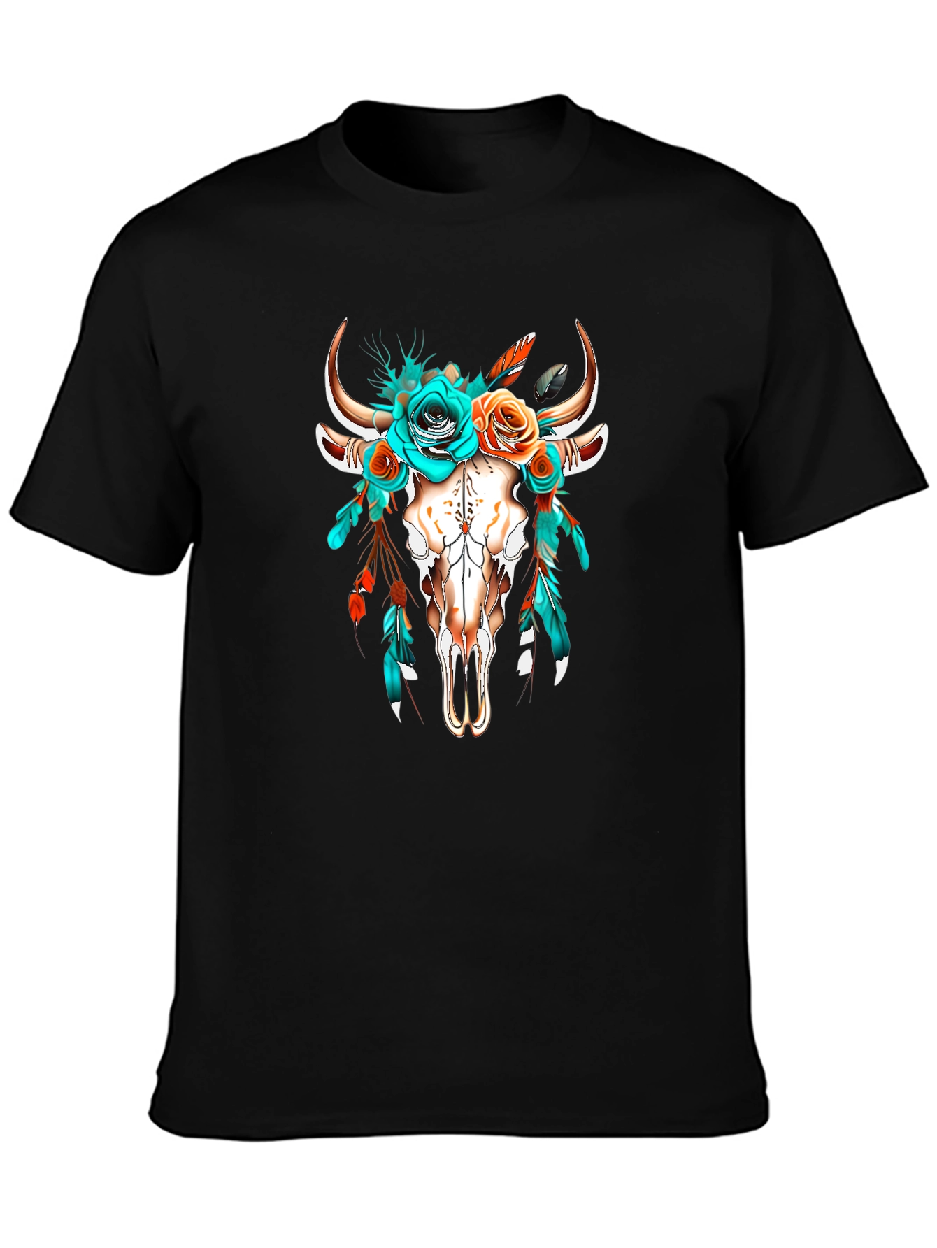 Boho Bull Skull Floral T-Shirt