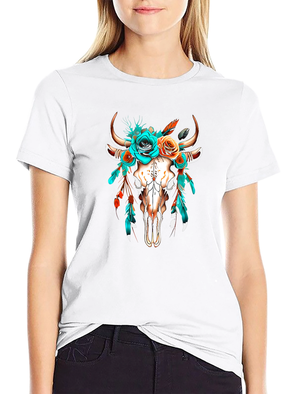 Boho Bull Skull Floral T-Shirt