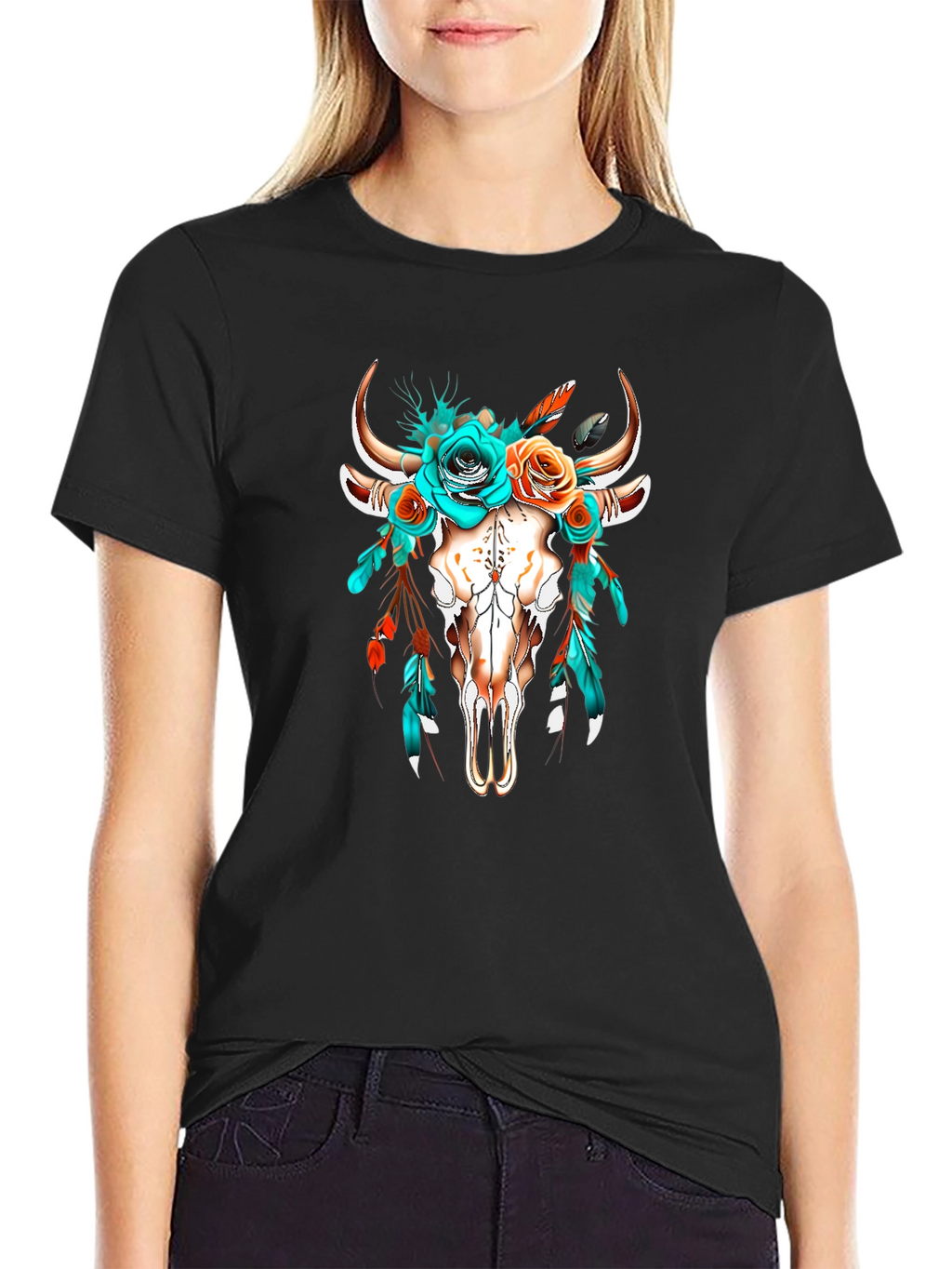 Boho Bull Skull Floral T-Shirt