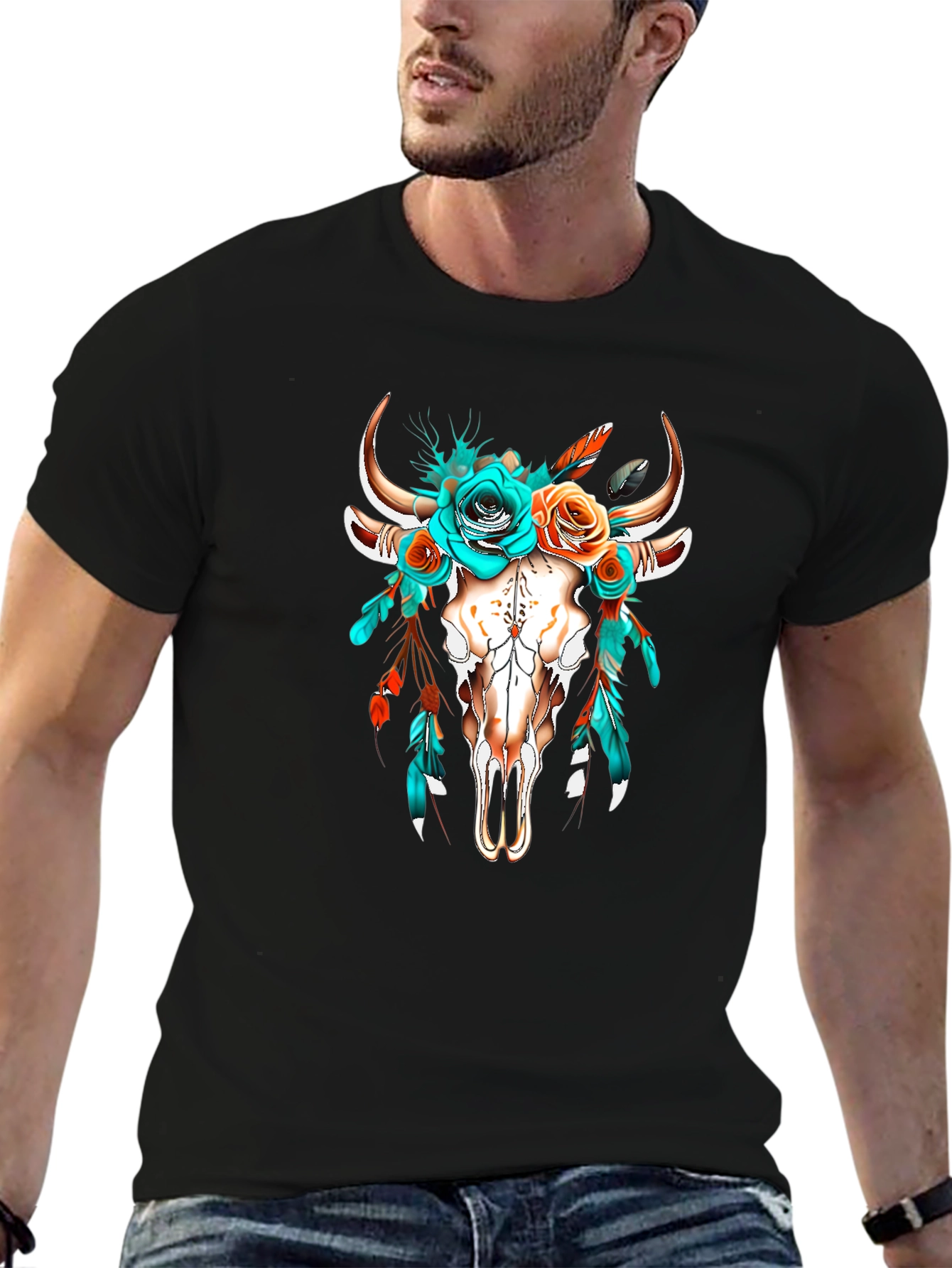 Boho Bull Skull Floral T-Shirt