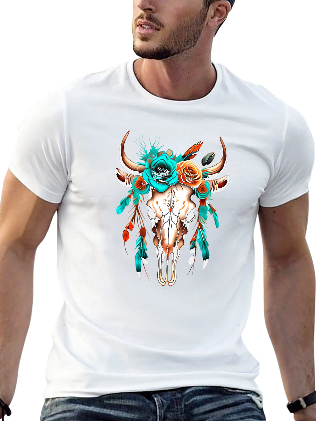 Boho Bull Skull Floral T-Shirt