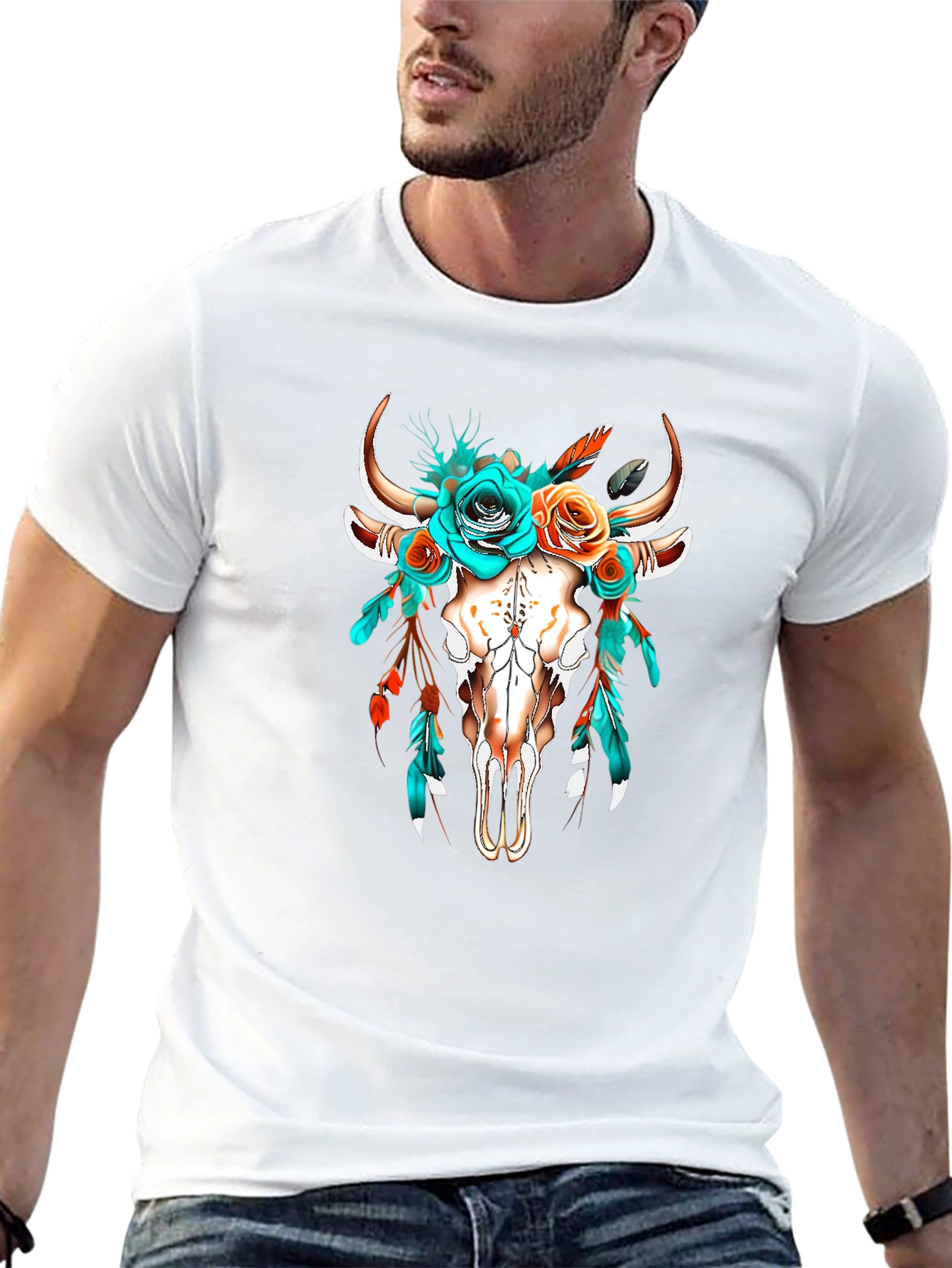 Boho Bull Skull Floral T-Shirt