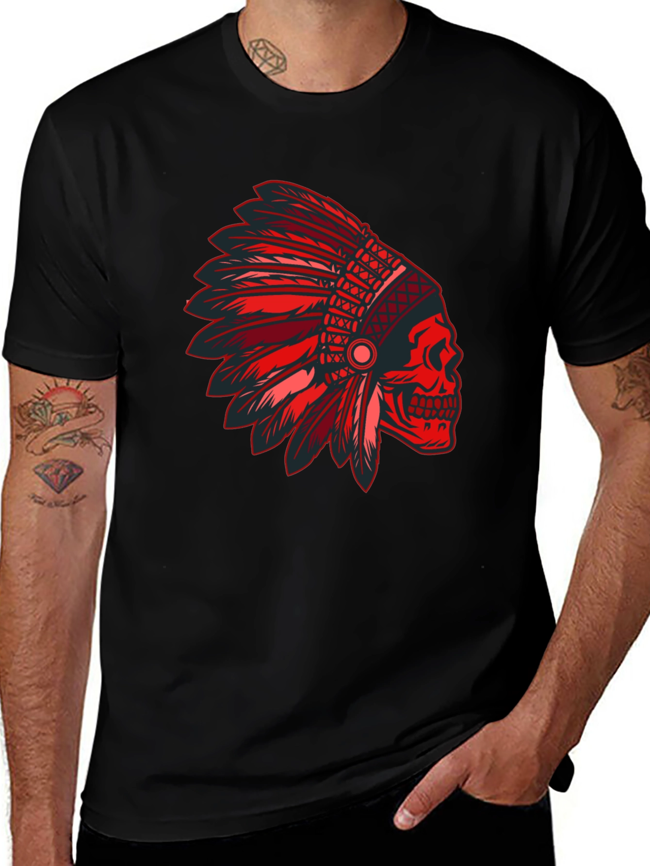 Red Skull Indian Headdress Graphic T-Shirt