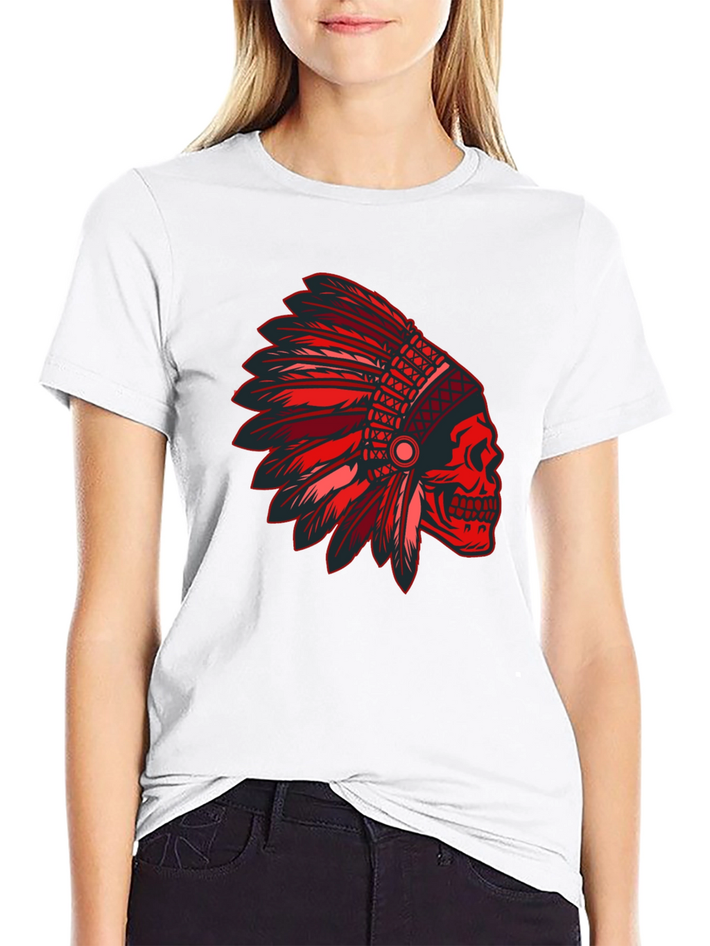 Red Skull Indian Headdress Graphic T-Shirt