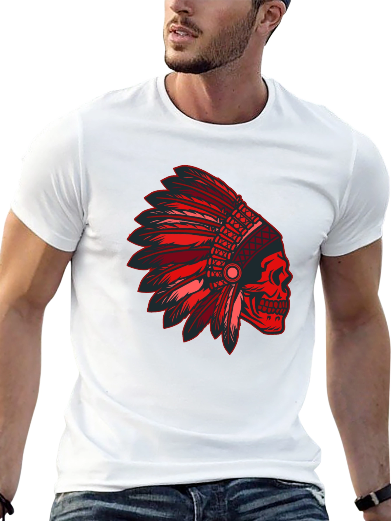 Red Skull Indian Headdress Graphic T-Shirt