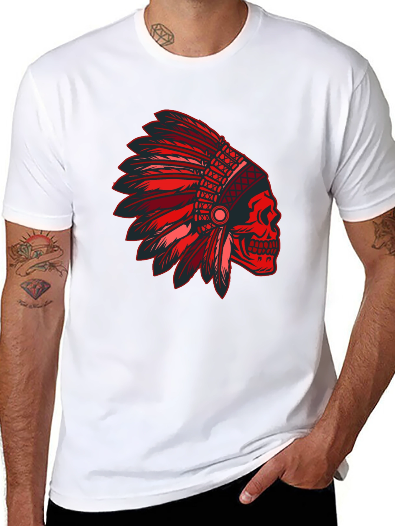 Red Skull Indian Headdress Graphic T-Shirt