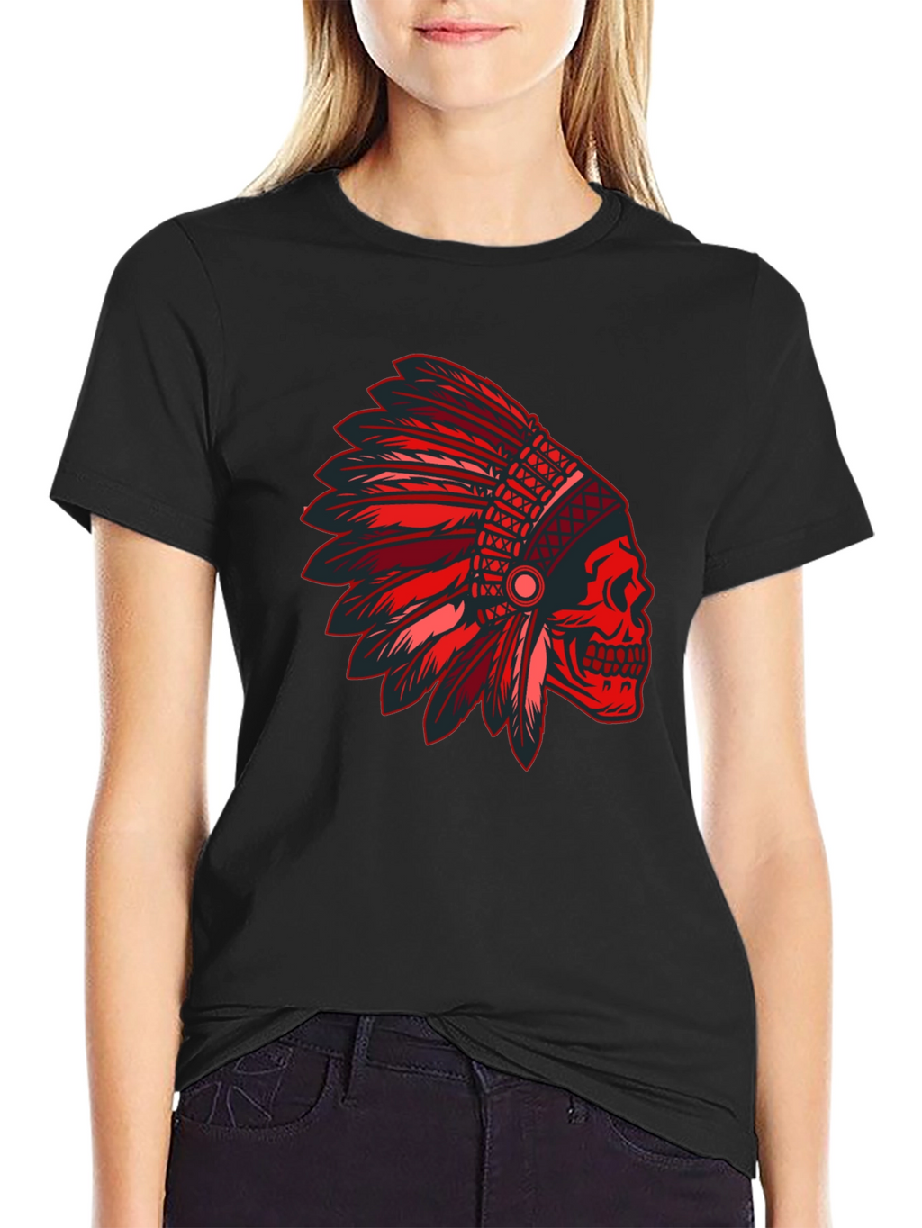 Red Skull Indian Headdress Graphic T-Shirt