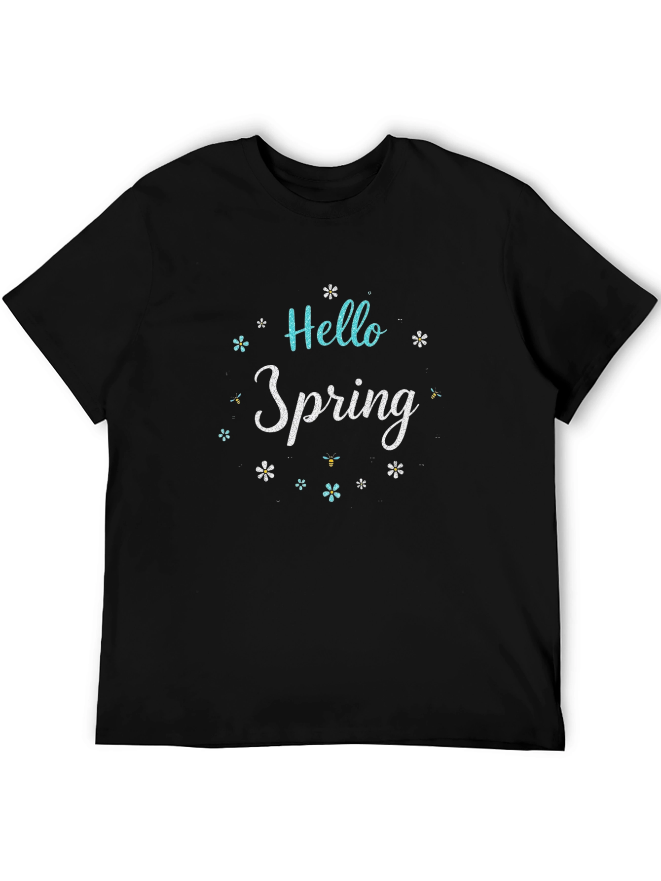 Hello Spring Black Graphic Tee for Men