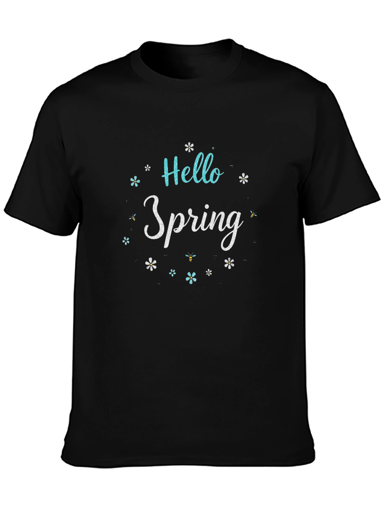 Hello Spring Black Graphic Tee for Men