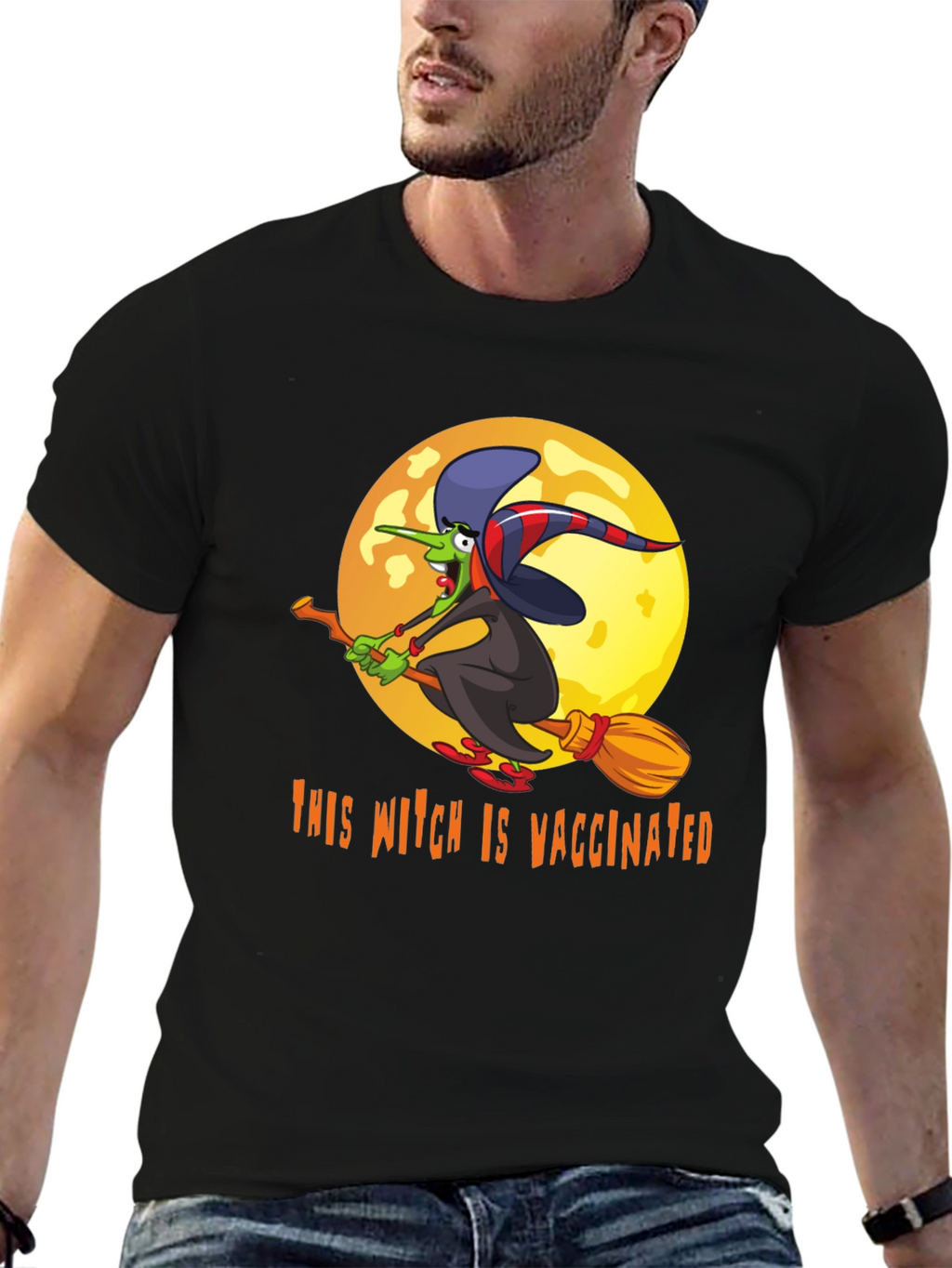 Vaccinated Witch T-Shirt - Halloween Design