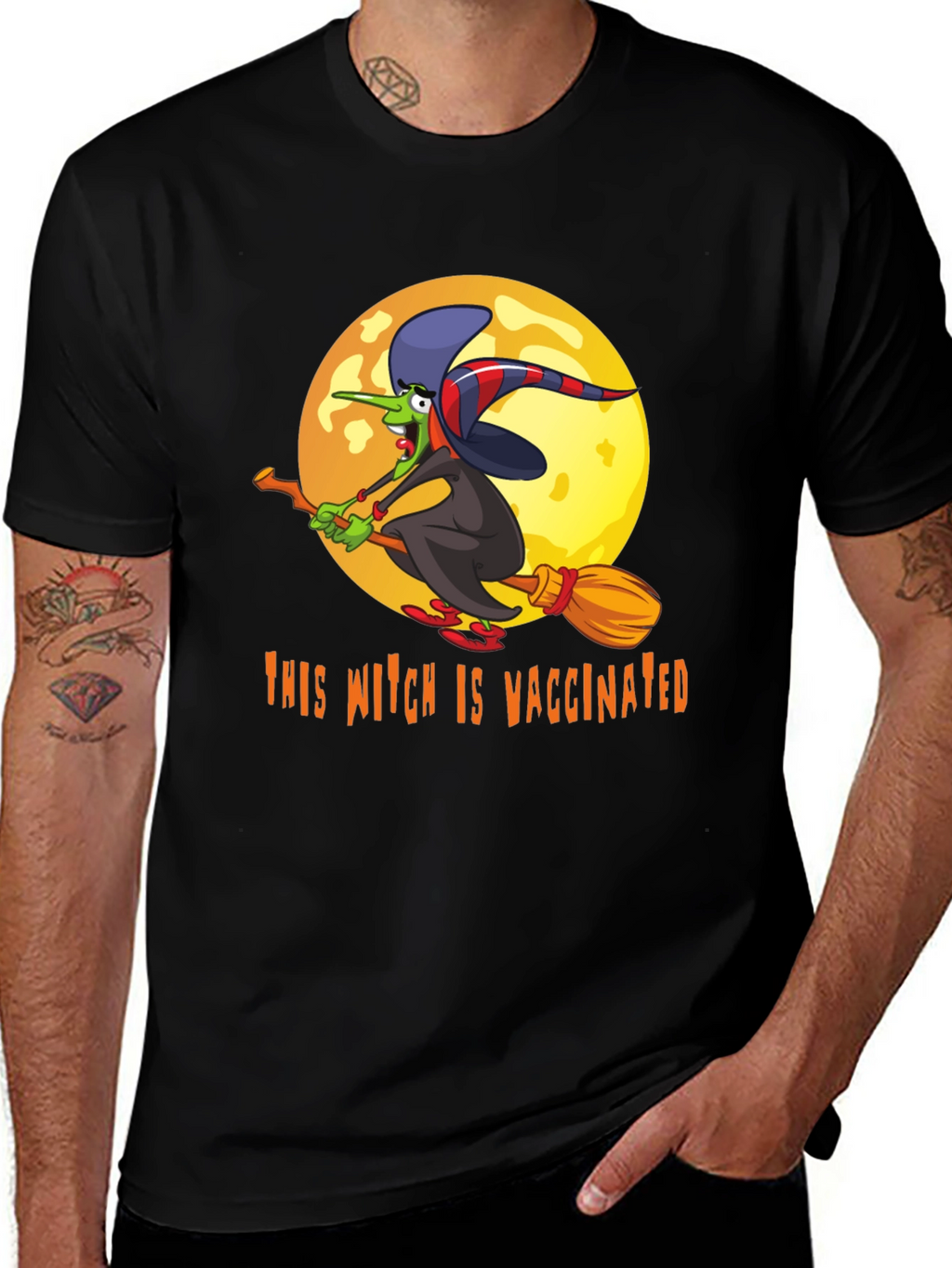 Vaccinated Witch T-Shirt - Halloween Design