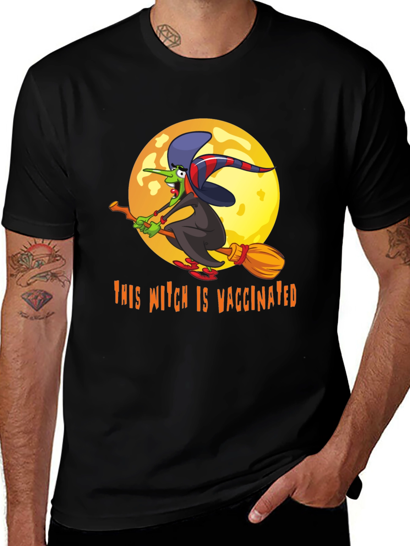 Vaccinated Witch T-Shirt - Halloween Design