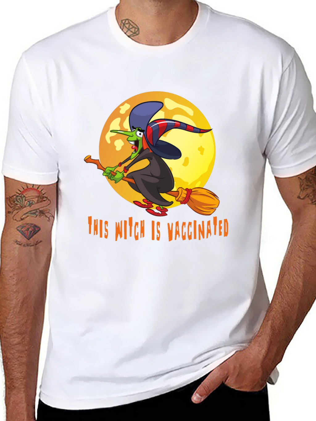 Vaccinated Witch T-Shirt - Halloween Design