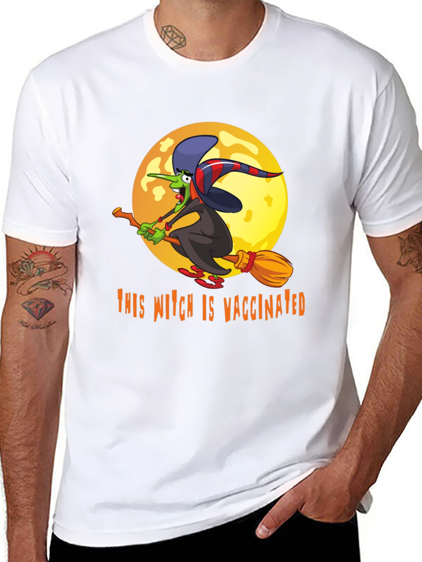 Vaccinated Witch T-Shirt - Halloween Design