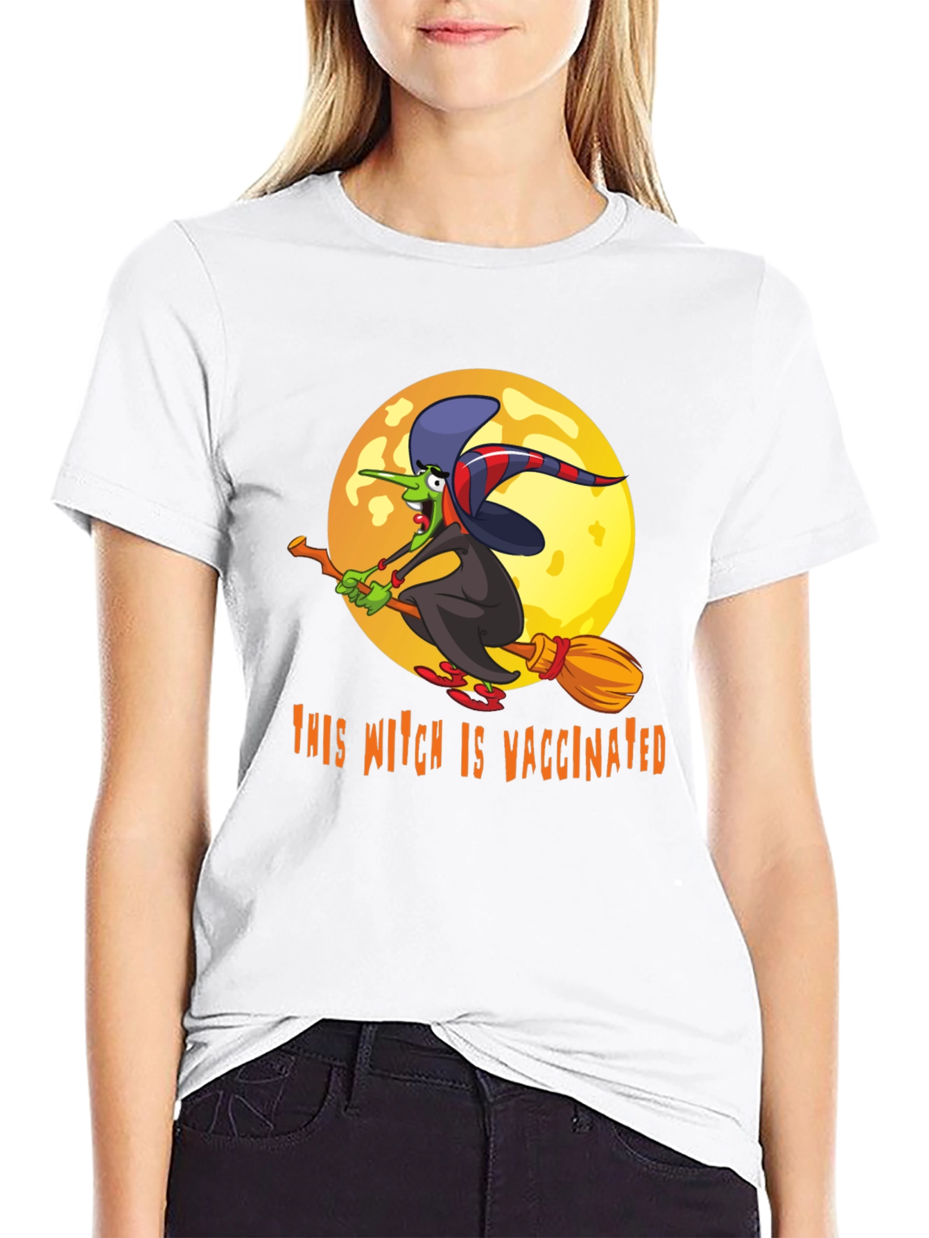 Vaccinated Witch T-Shirt - Halloween Design