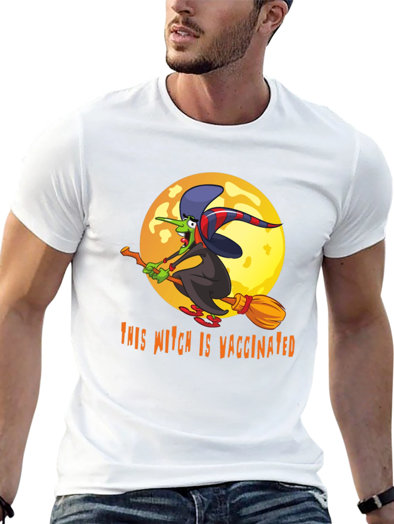 Vaccinated Witch T-Shirt - Halloween Design