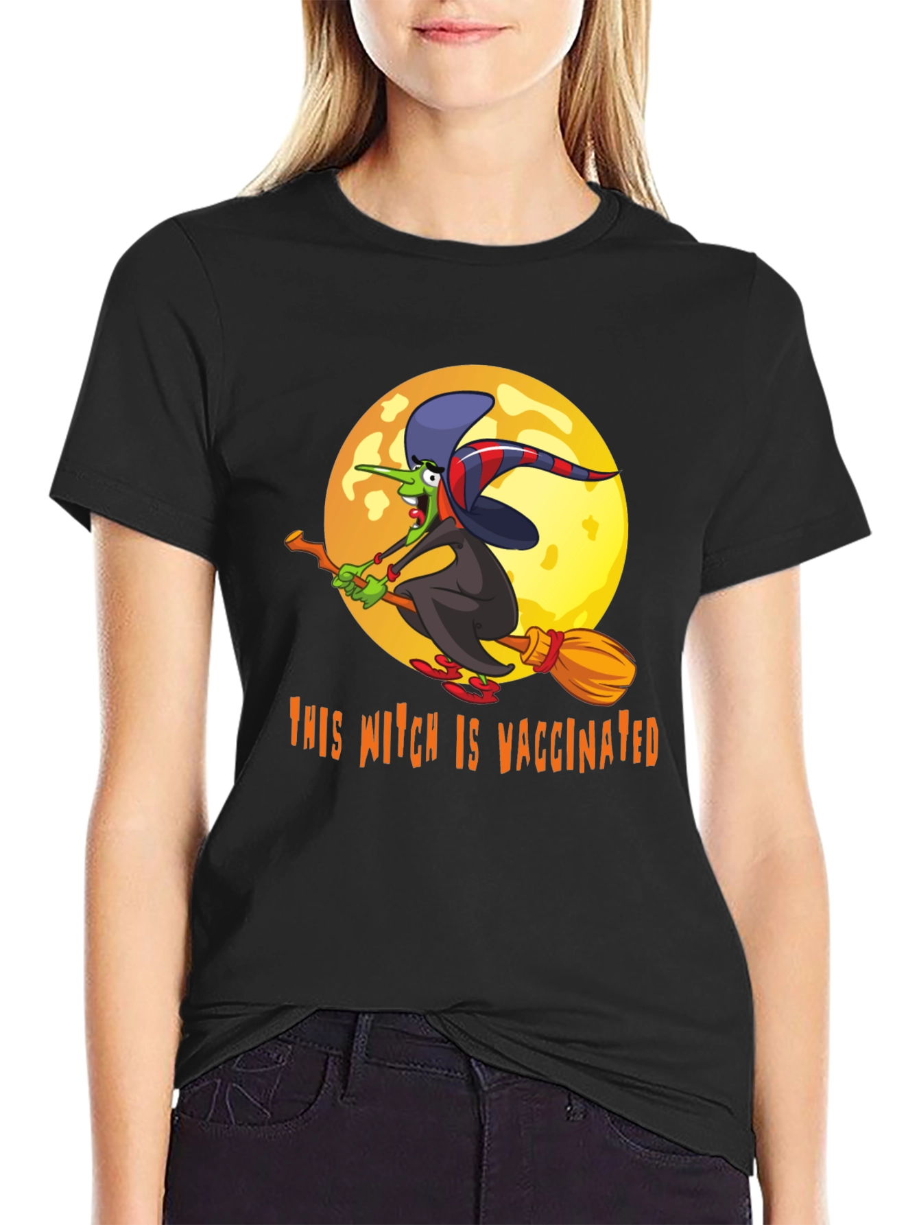Vaccinated Witch T-Shirt - Halloween Design