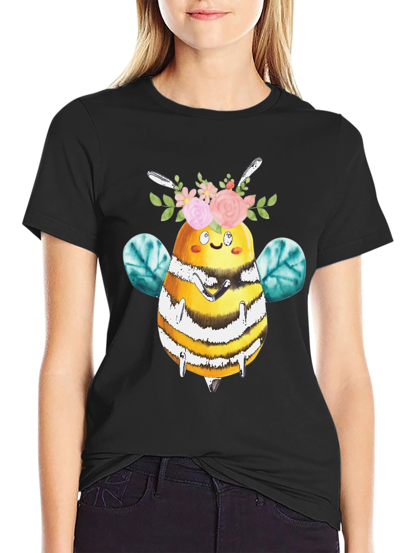 Cute Bee with Floral Crown T-Shirt