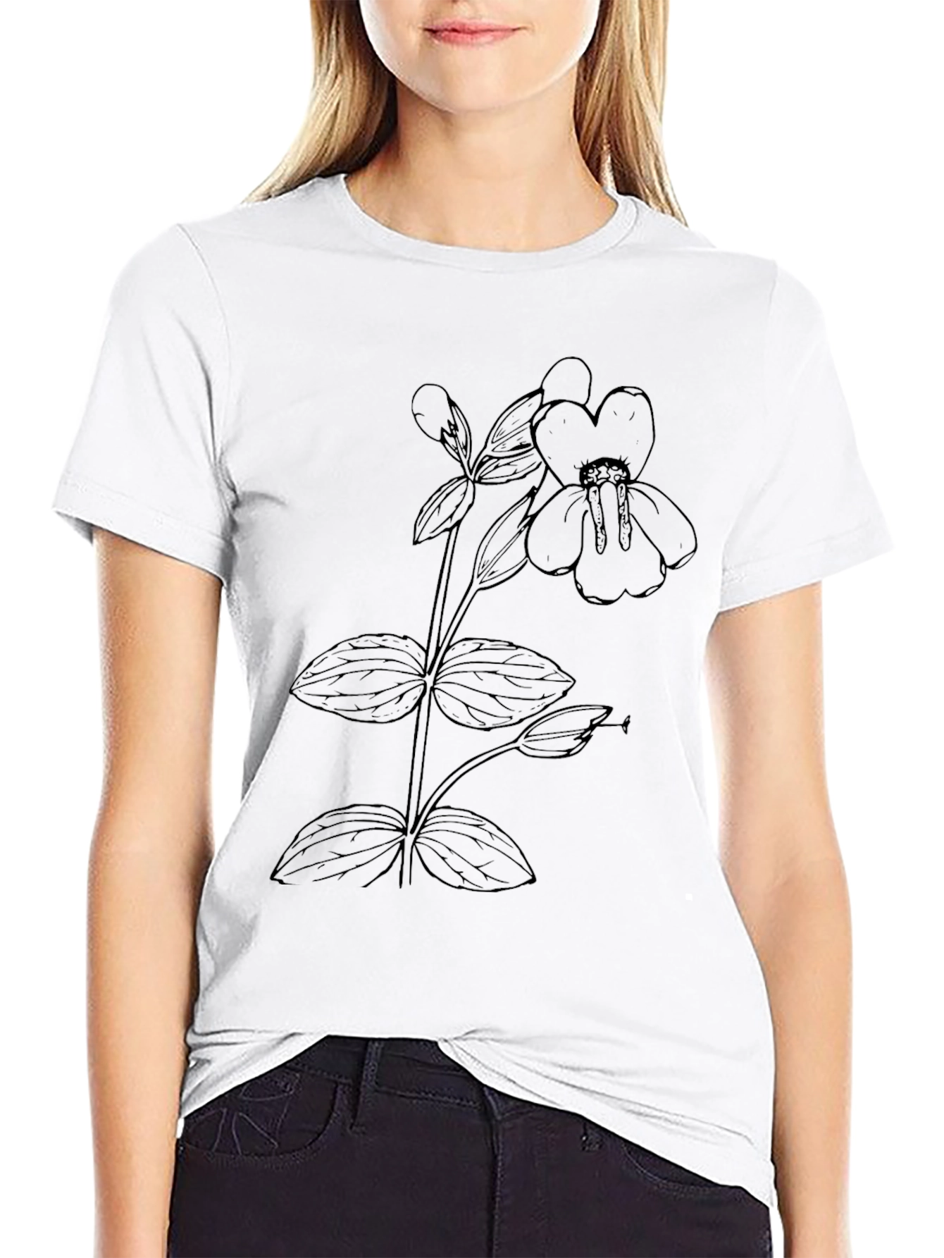 Botanical Print Tee - Minimalist Flower Design