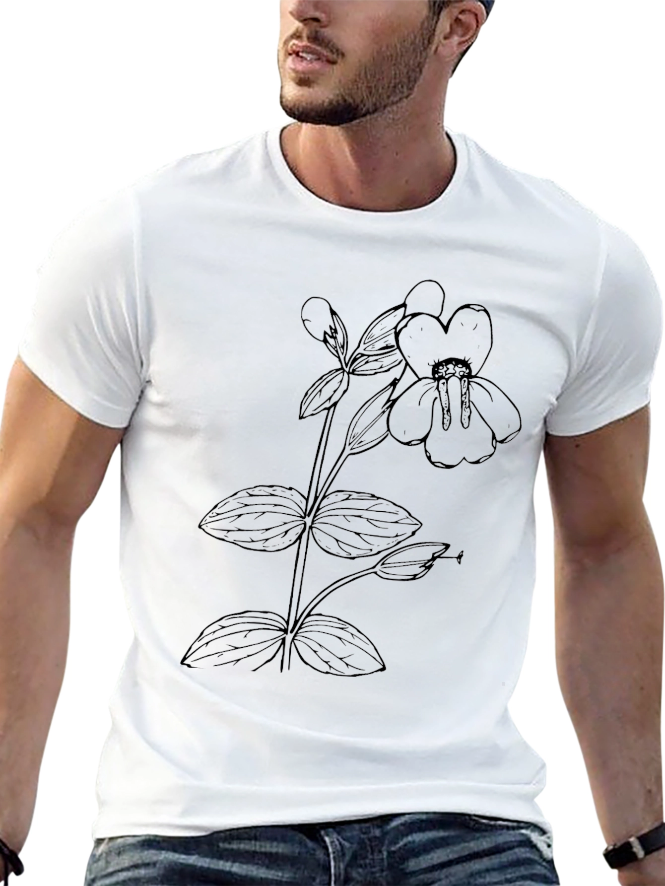 Botanical Print Tee - Minimalist Flower Design