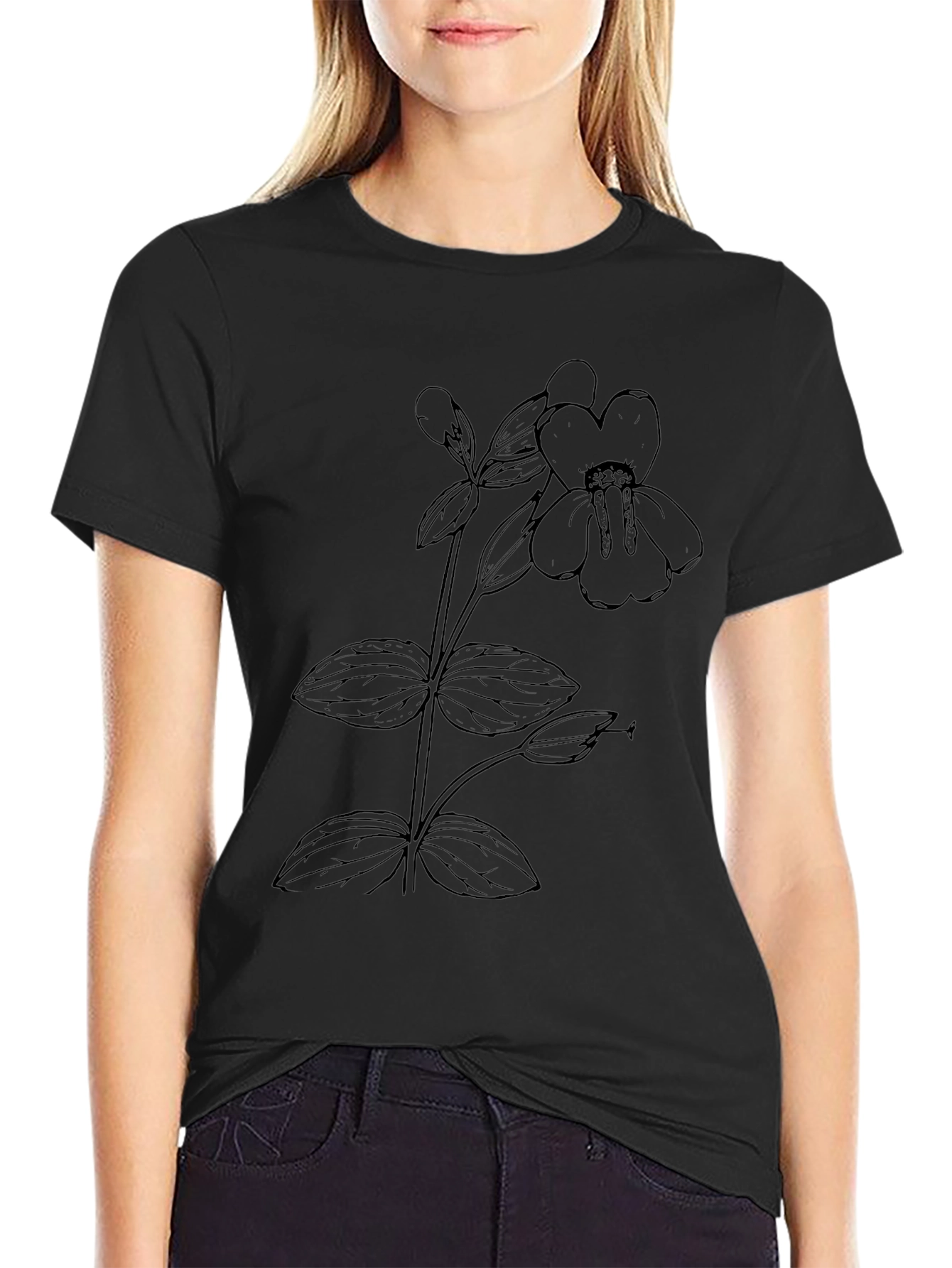 Botanical Print Tee - Minimalist Flower Design
