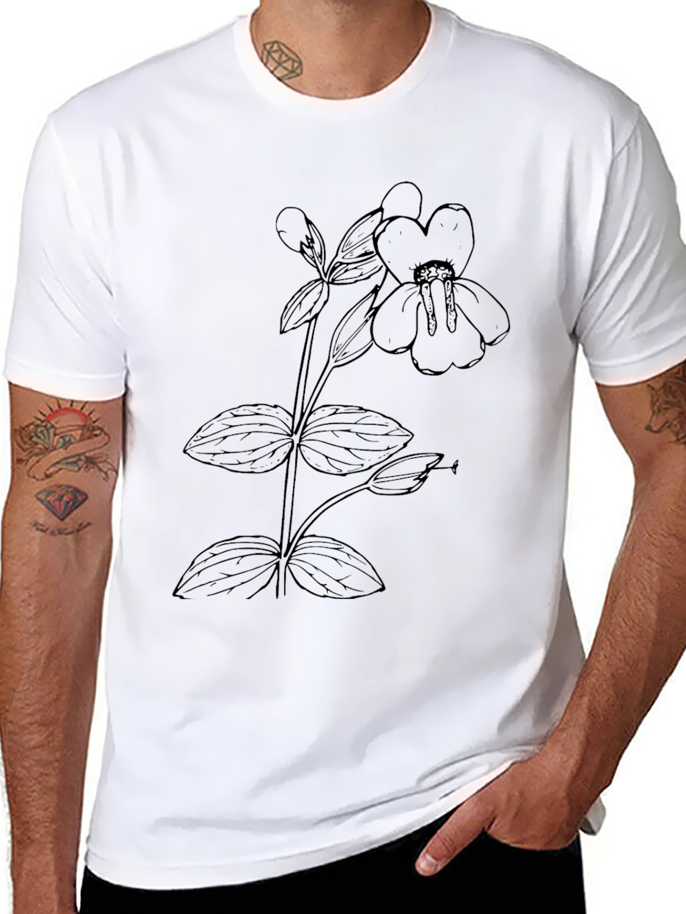 Botanical Print Tee - Minimalist Flower Design