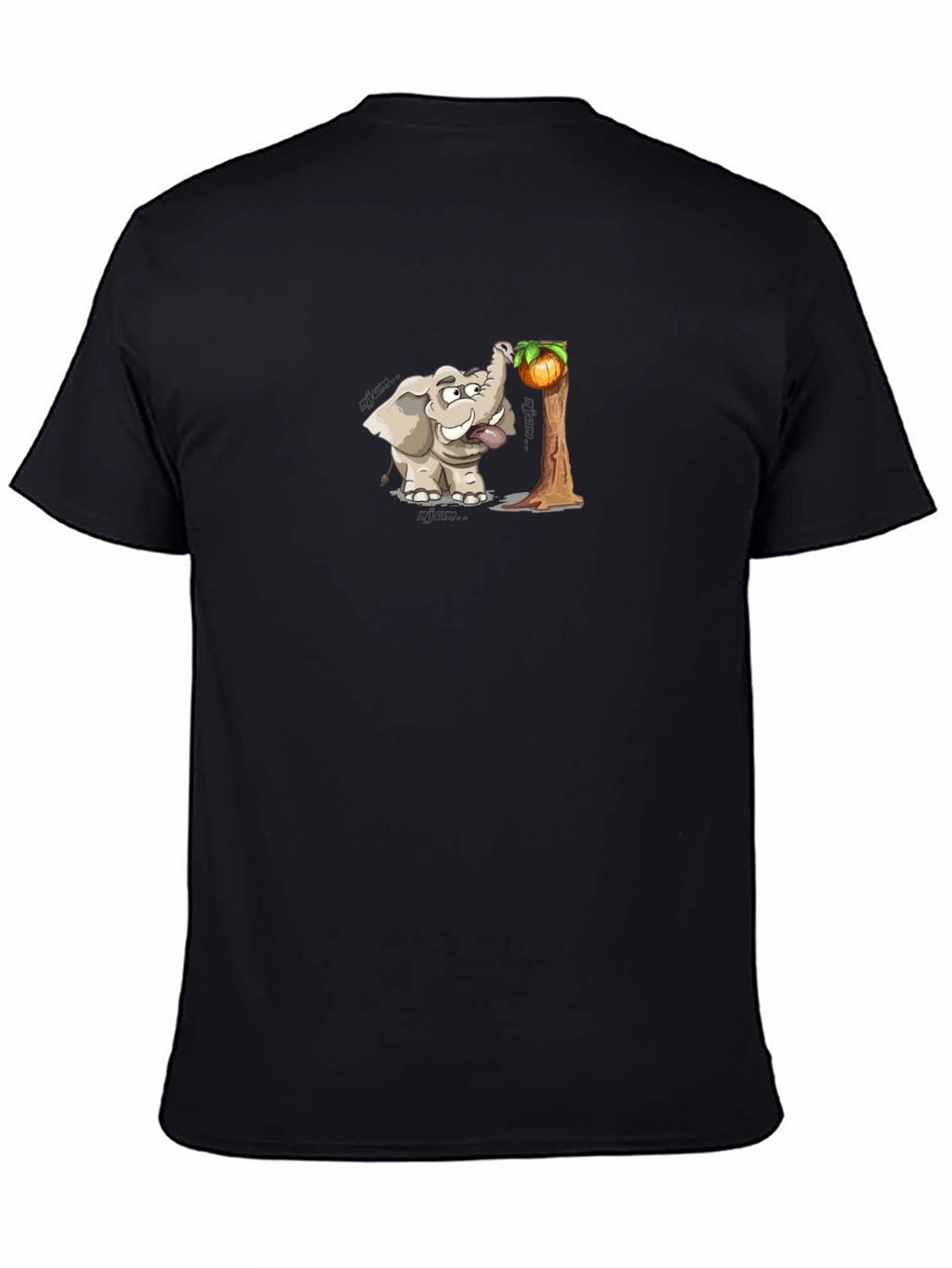 Elephant Cartoon Print Black T-Shirt